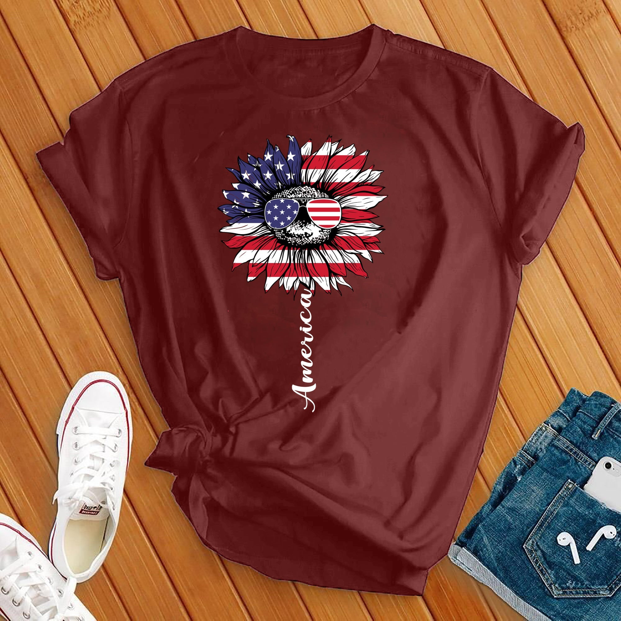 America 4th Of July Flower Tee - Love Tees