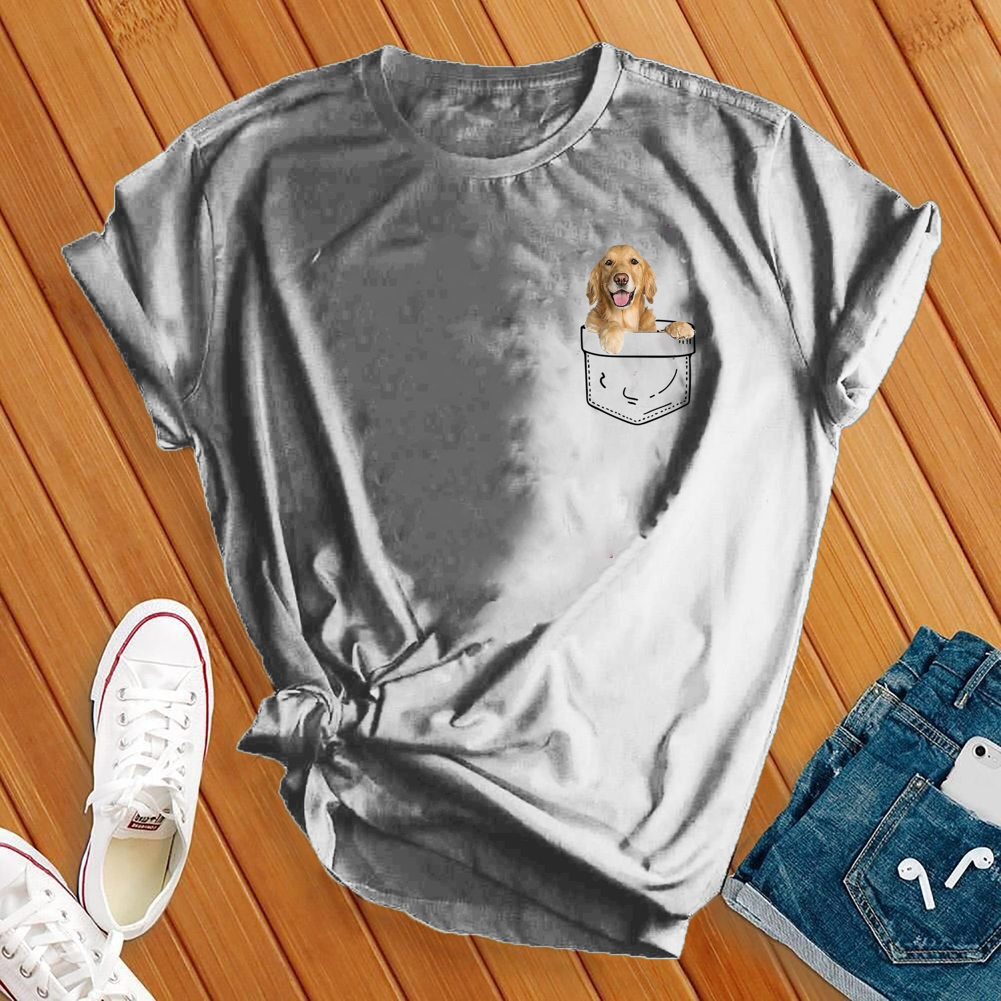 Cute Golden Retriever Puppy Pocket Tee - Love Tees