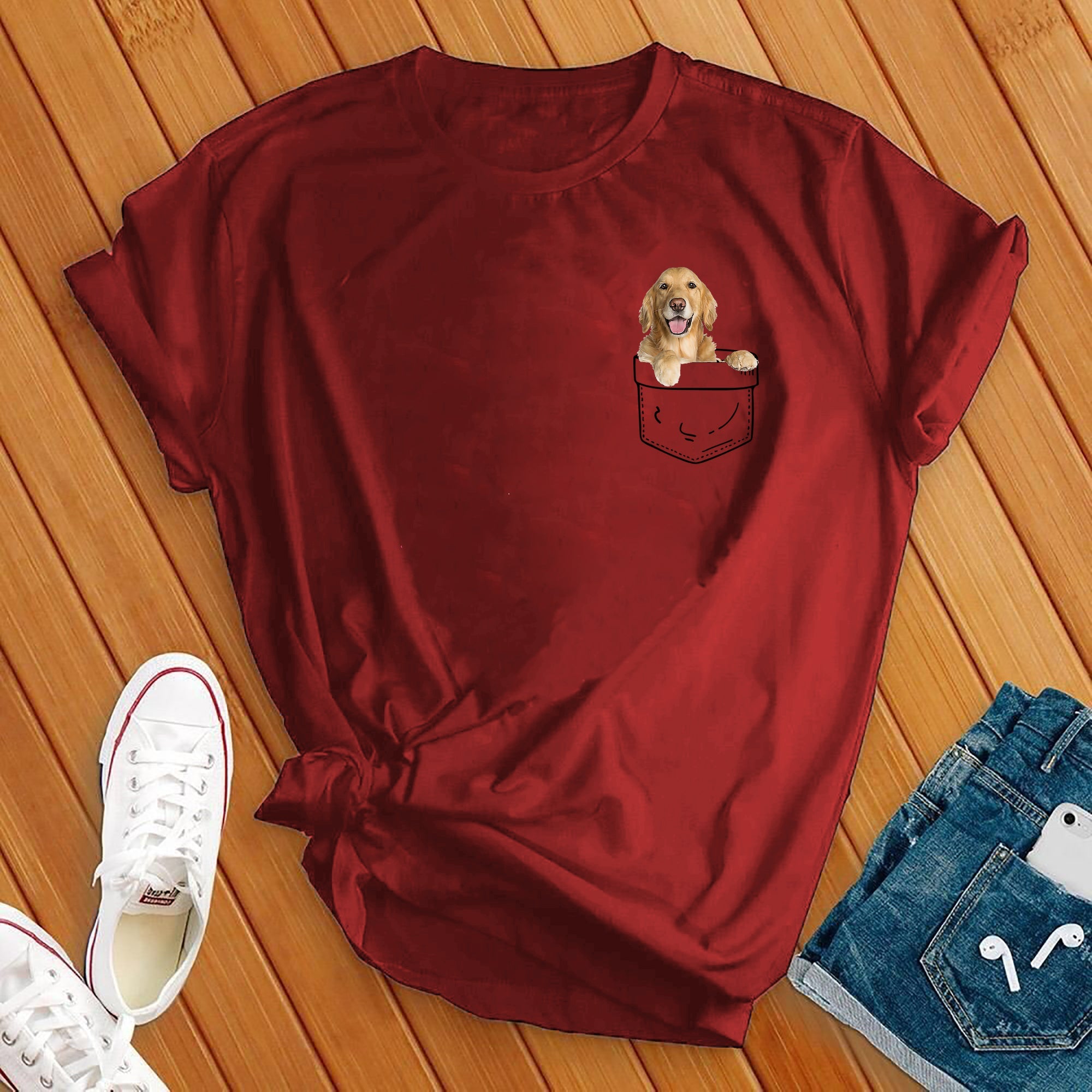 Cute Golden Retriever Puppy Pocket Tee - Love Tees