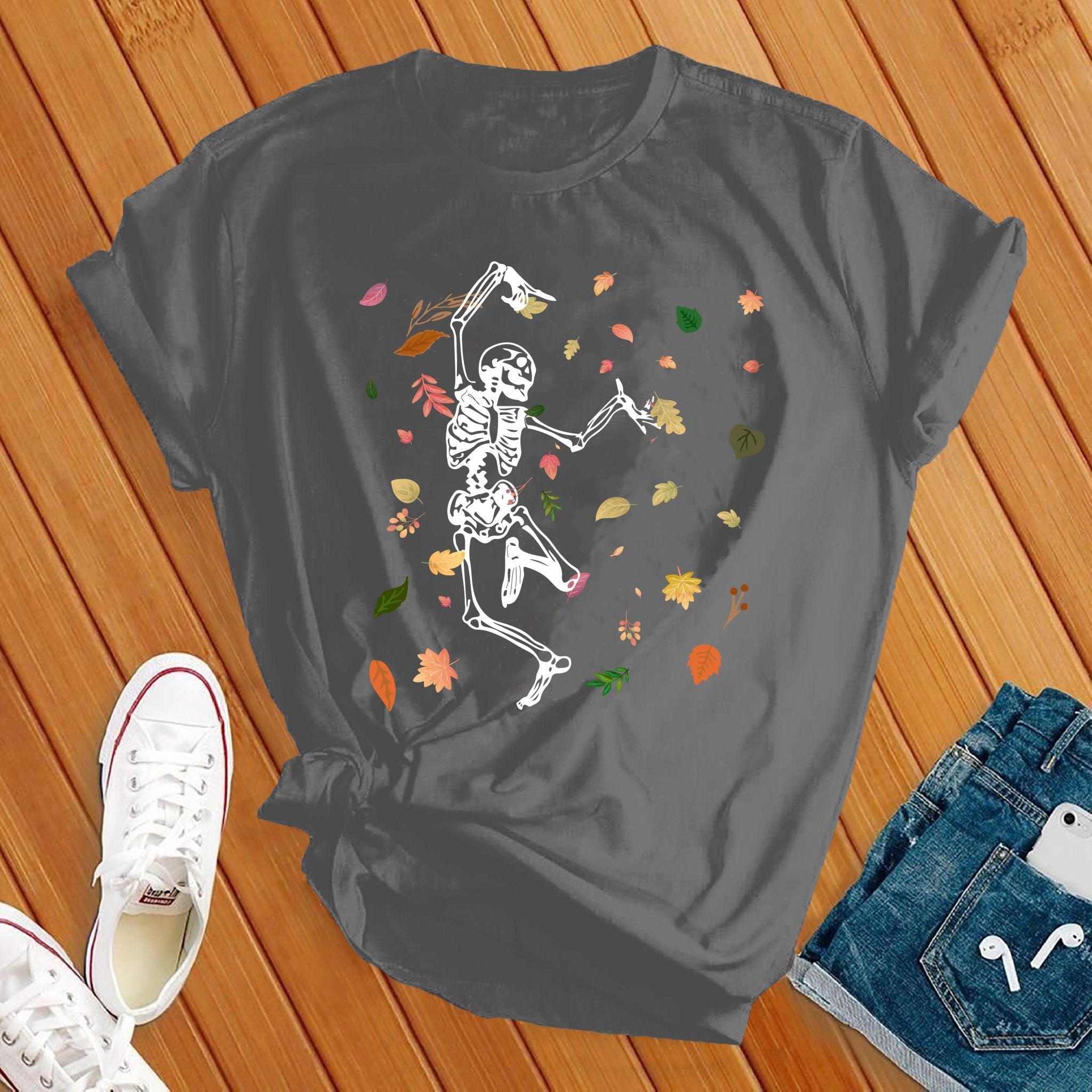 Dancing Skeleton Falling Leaves Tee - Love Tees