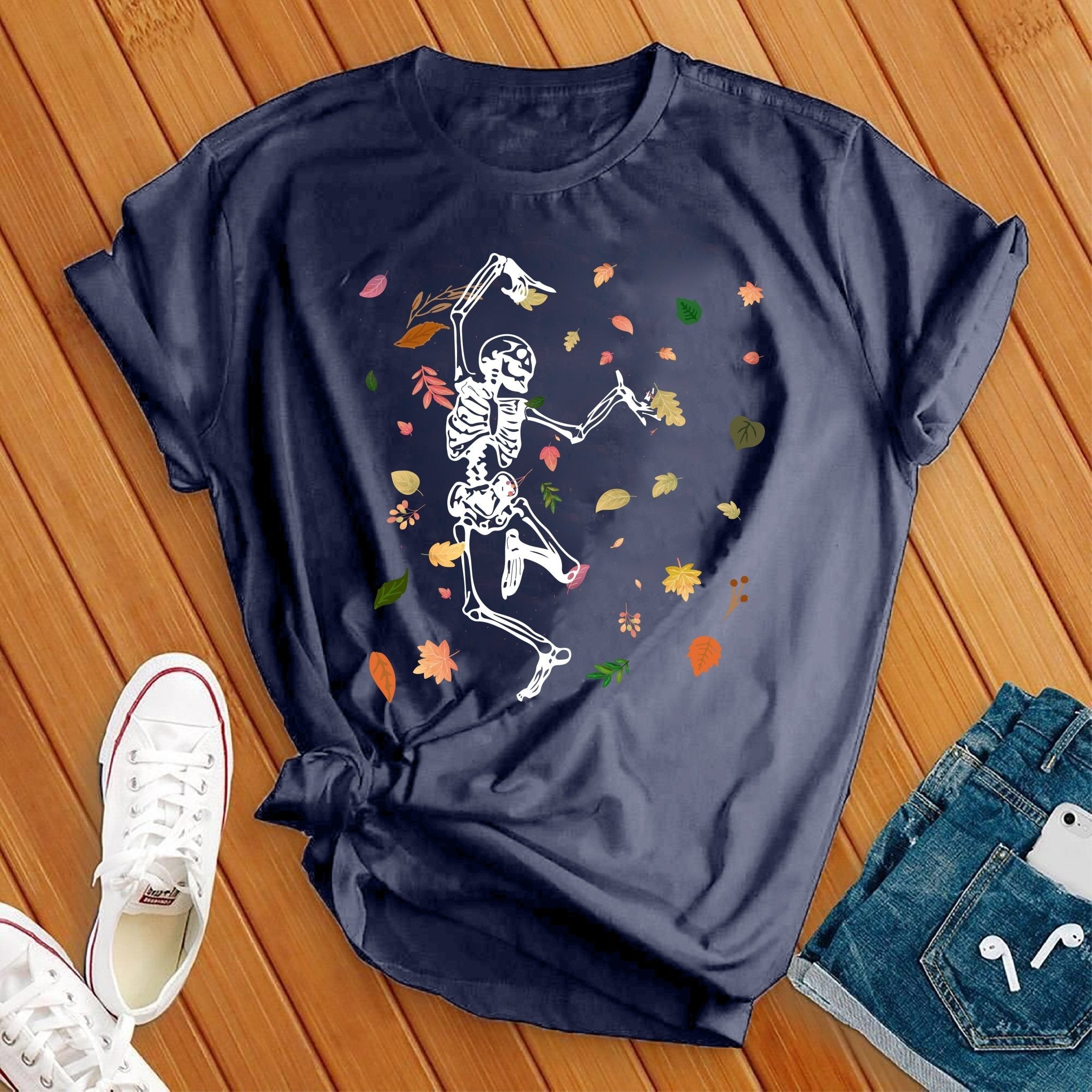 Dancing Skeleton Falling Leaves Tee - Love Tees