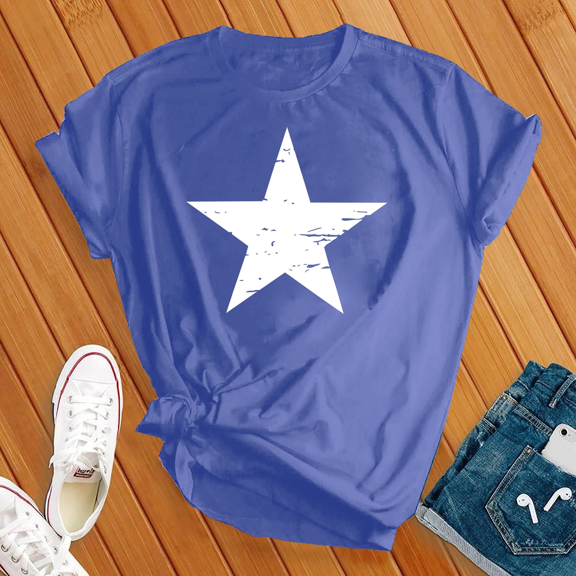 Distressed White Star Tee - Love Tees