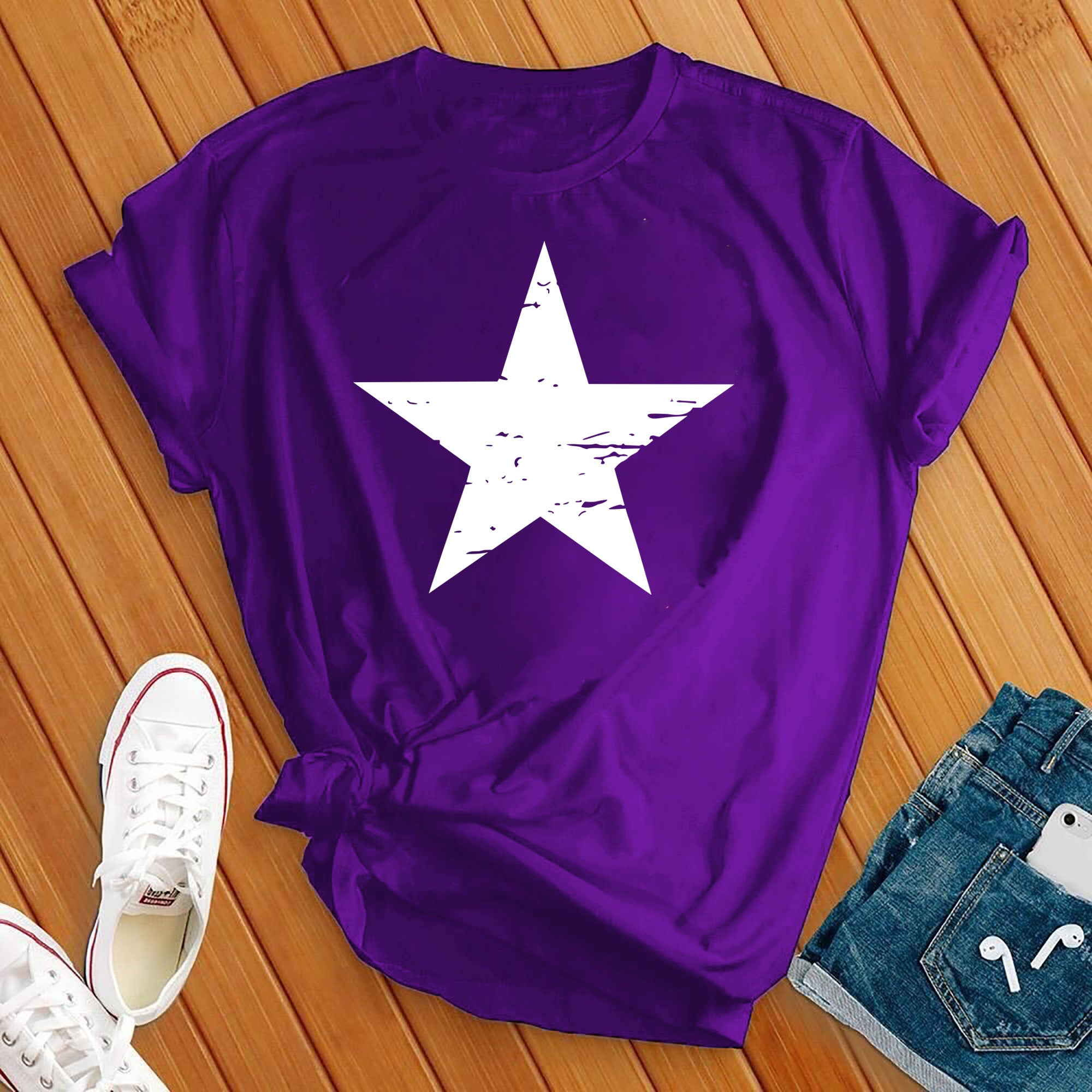 Distressed White Star Tee - Love Tees