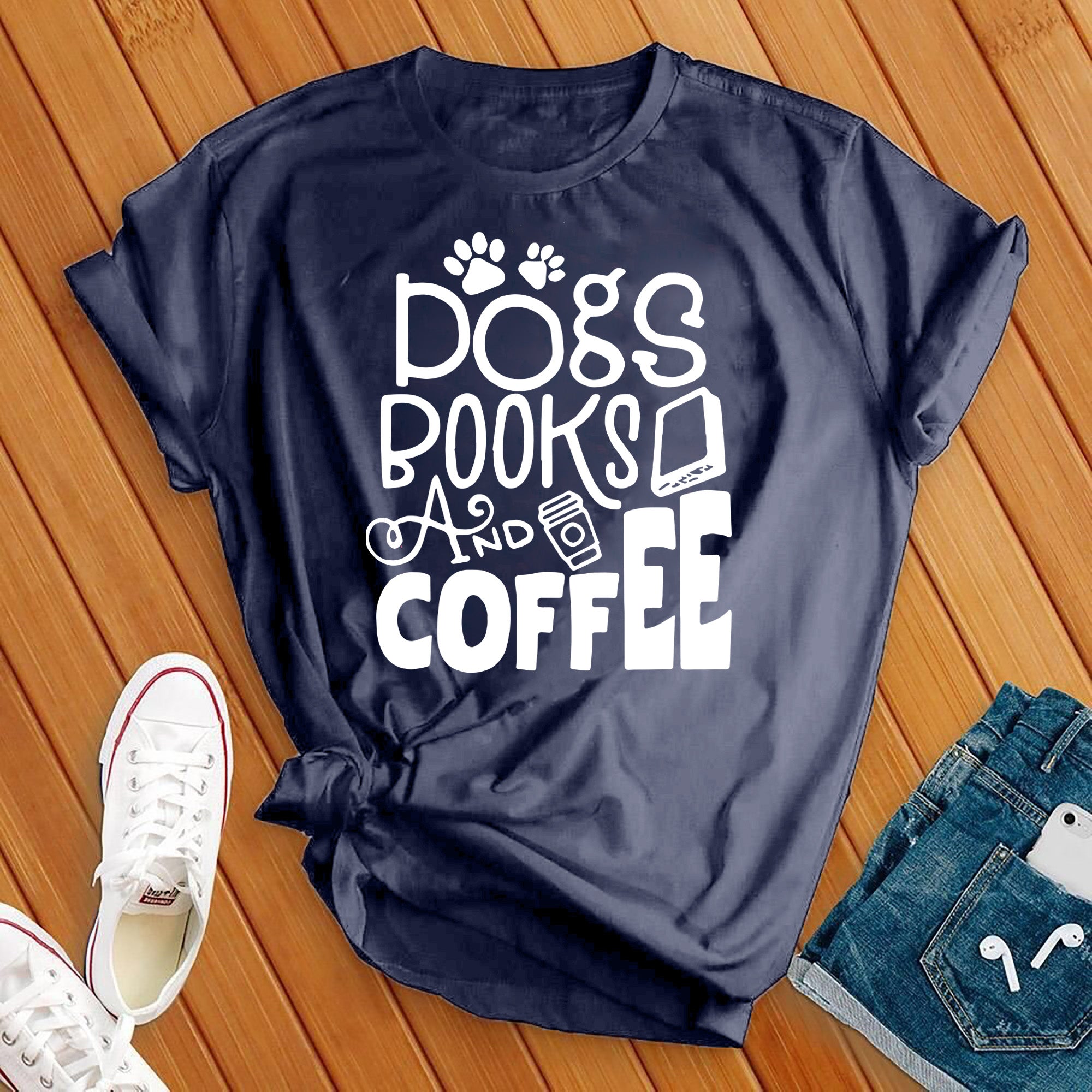 Dogs Books & Coffee Tee - Love Tees