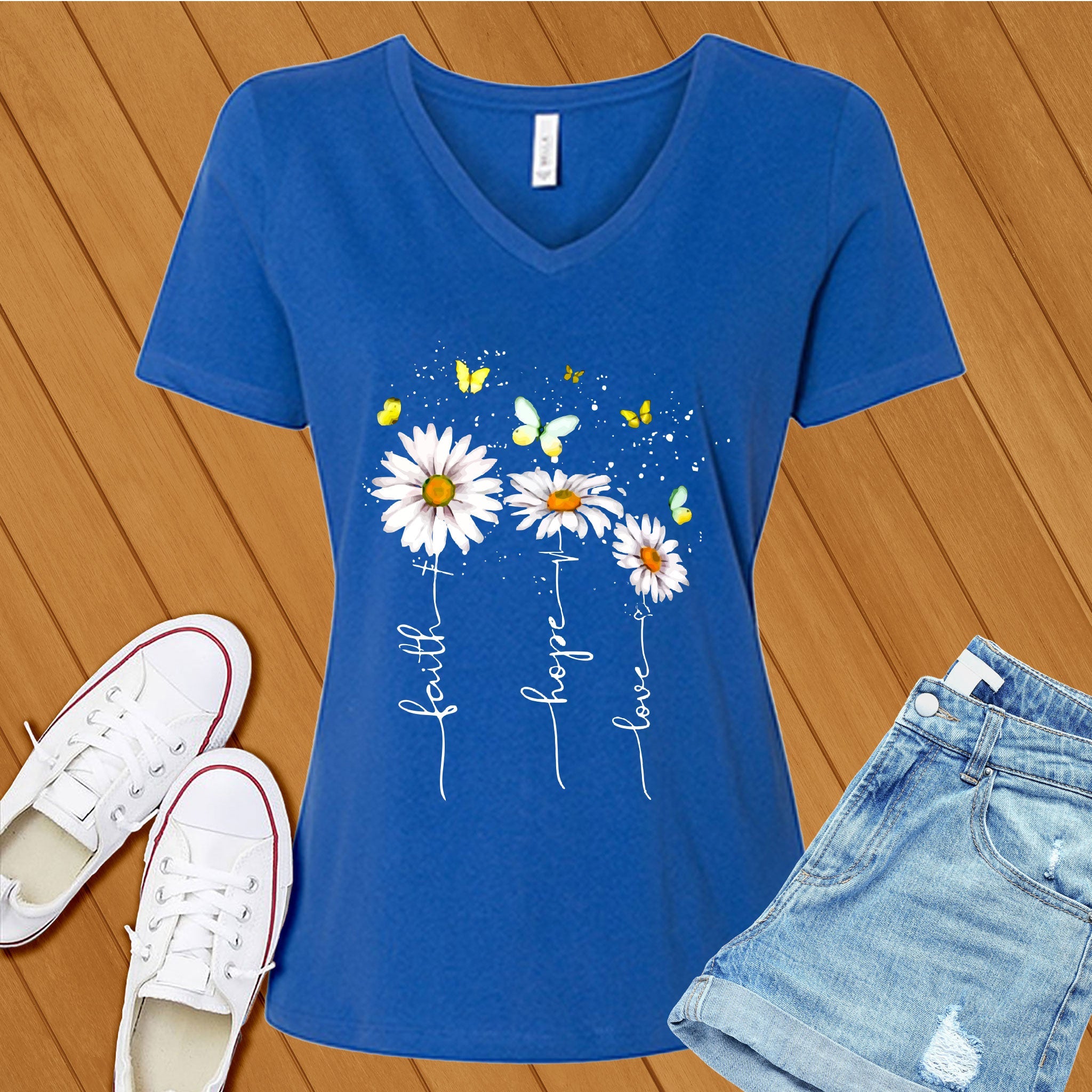 Faith Hope Love Flowers V-Neck - Love Tees