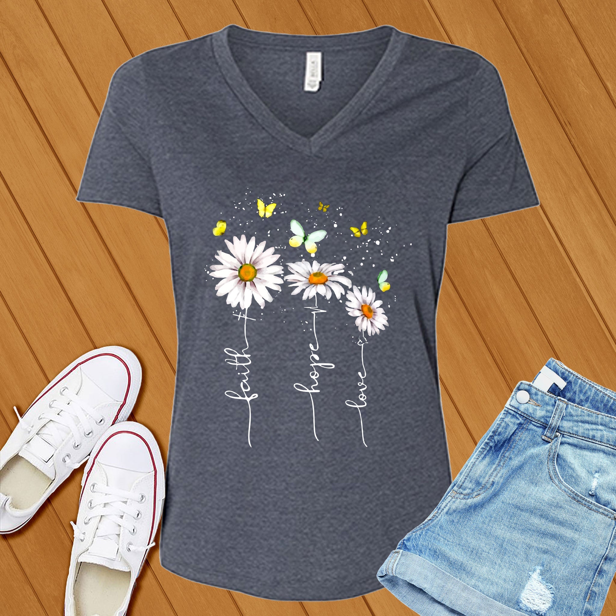 Faith Hope Love Flowers V-Neck - Love Tees