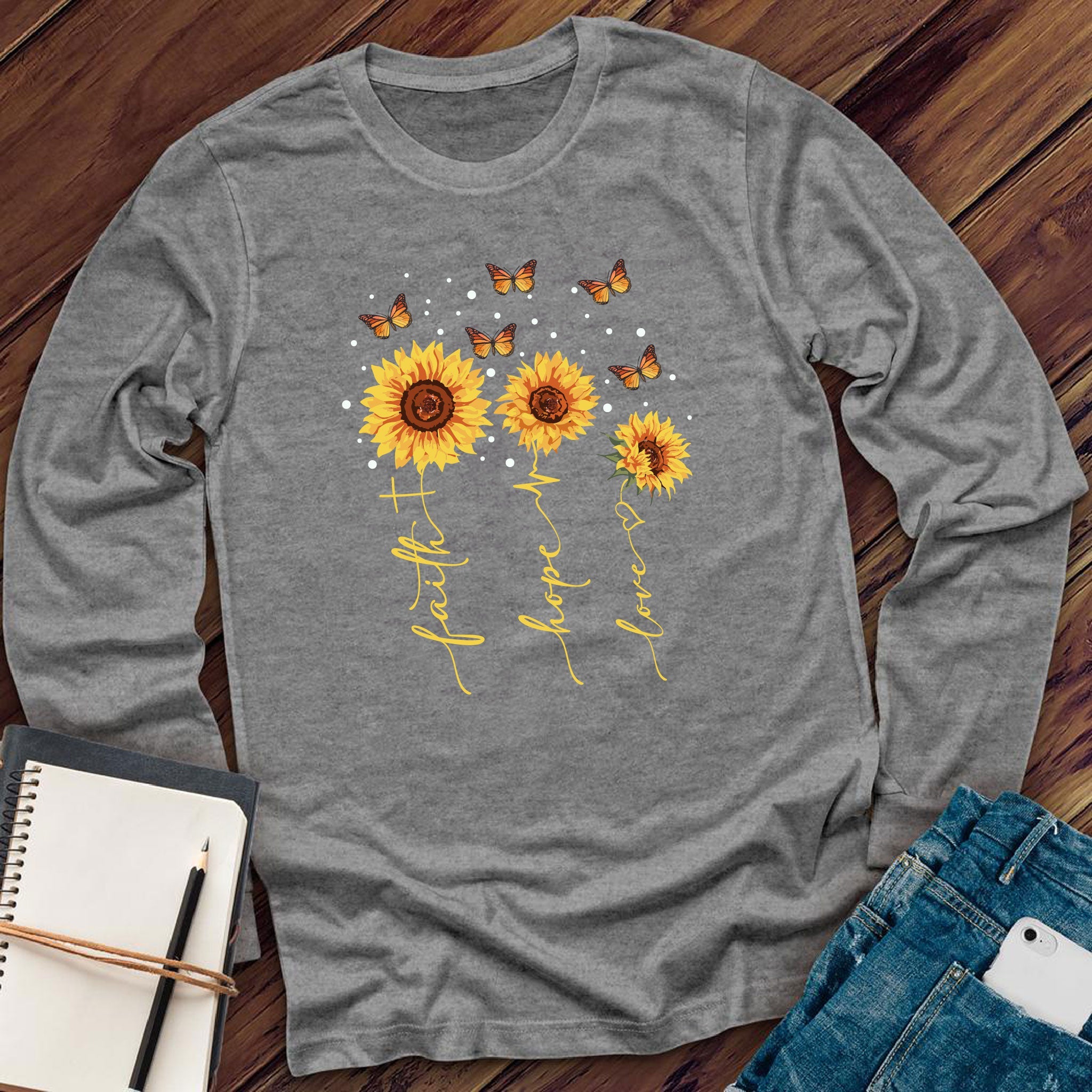 Faith Hope Love Sunflowers Long Sleeve - Love Tees