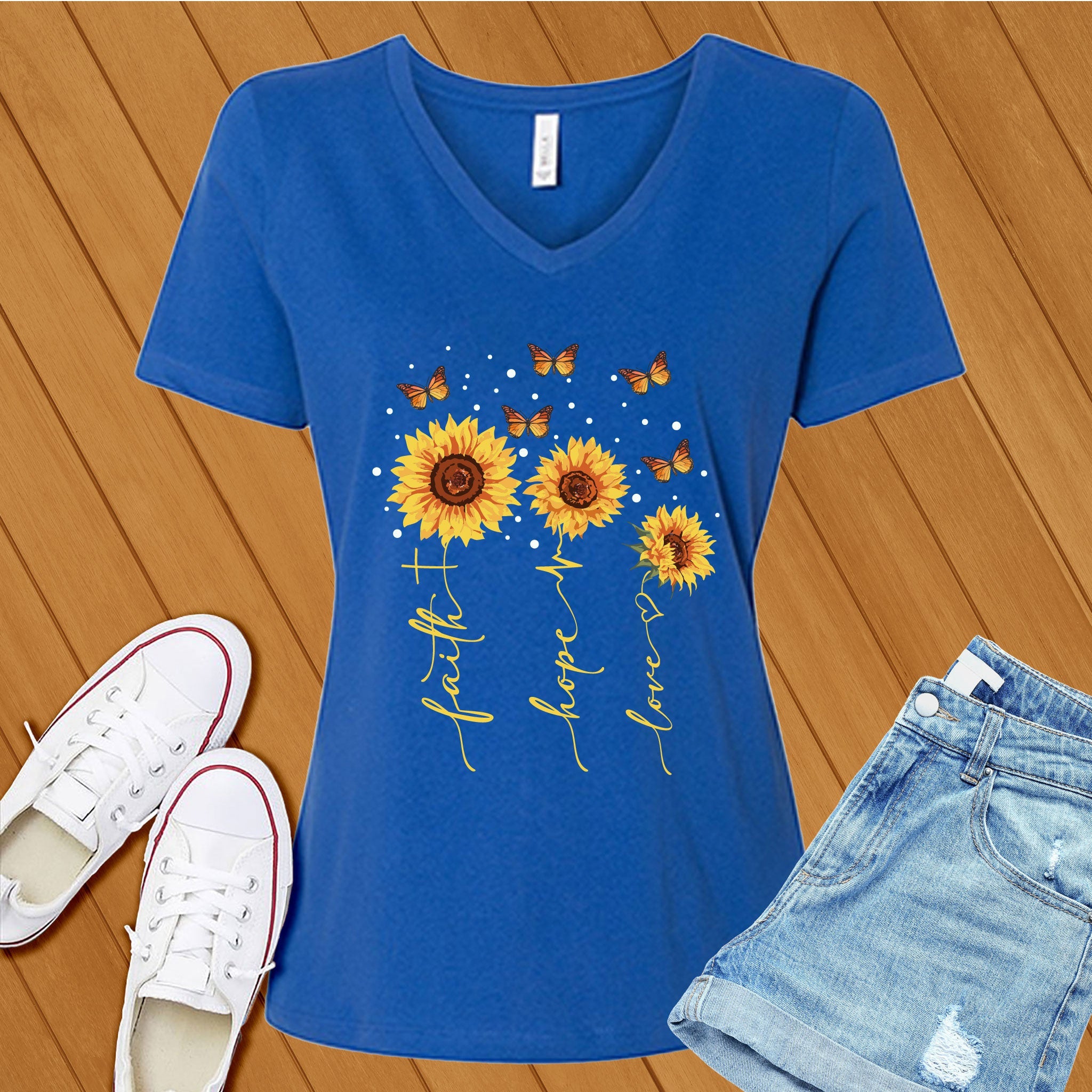 Faith Hope Love Sunflowers V-Neck - Love Tees