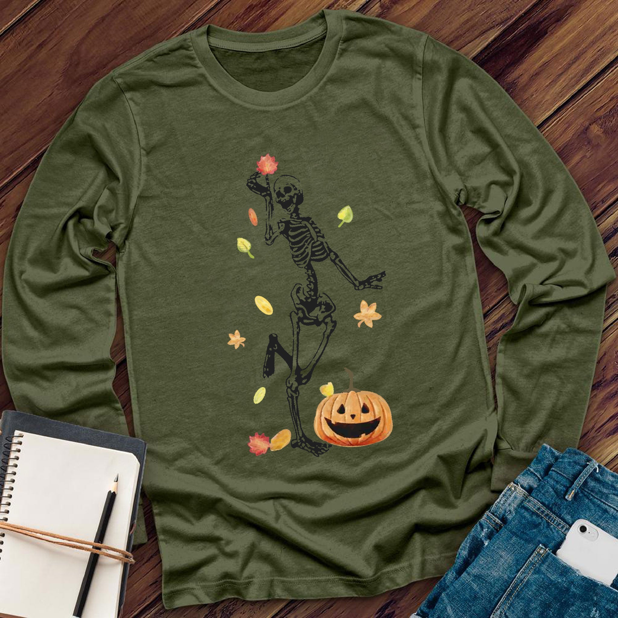 Fall Skeleton Pumpkin Long Sleeve - Love Tees