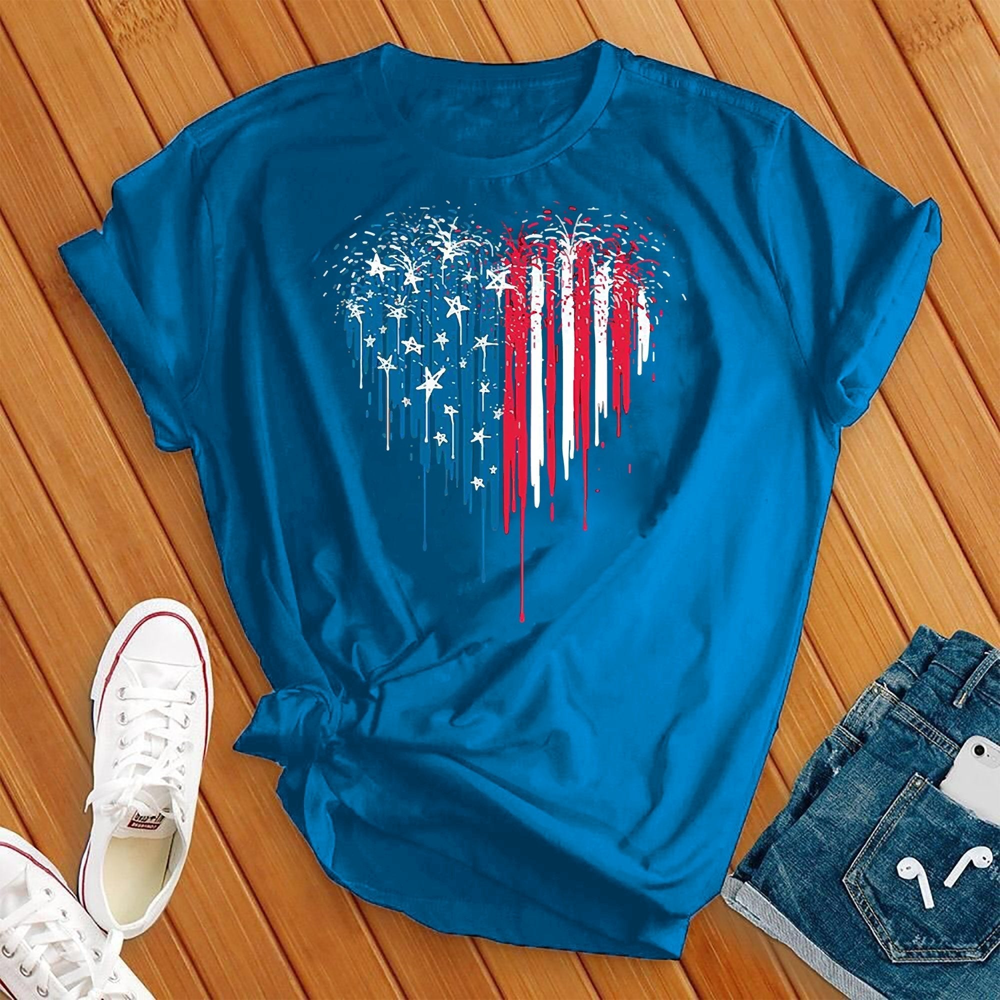 Fire Work Heart 4th Of July Tee - Love Tees