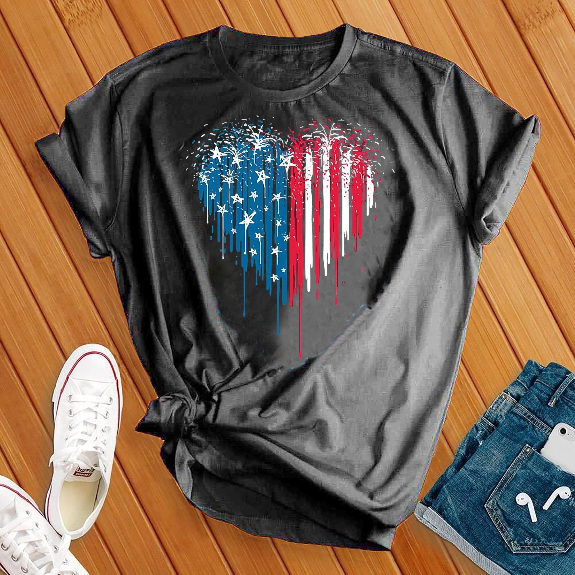 Fire Work Heart 4th Of July Tee - Love Tees