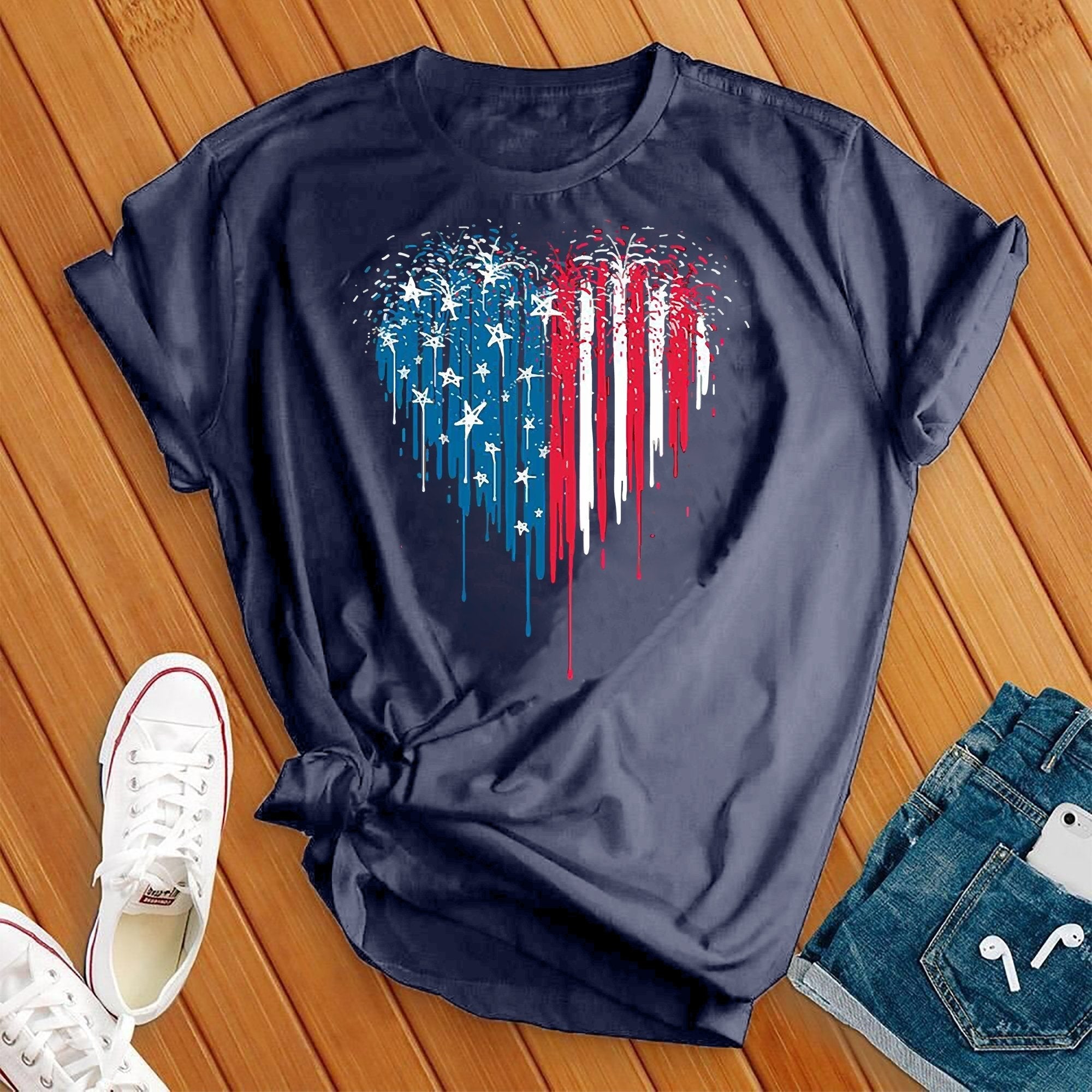 Fire Work Heart 4th Of July Tee - Love Tees