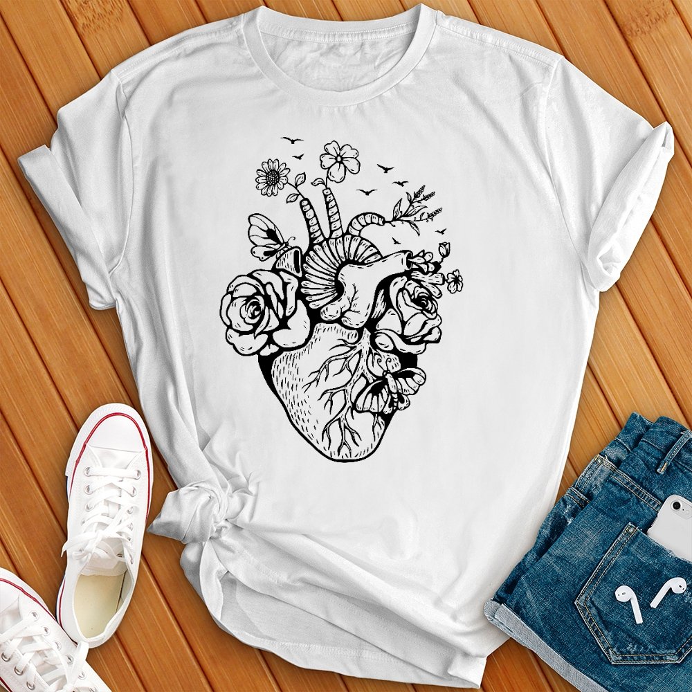 Floral Heart Design Tee - Love Tees