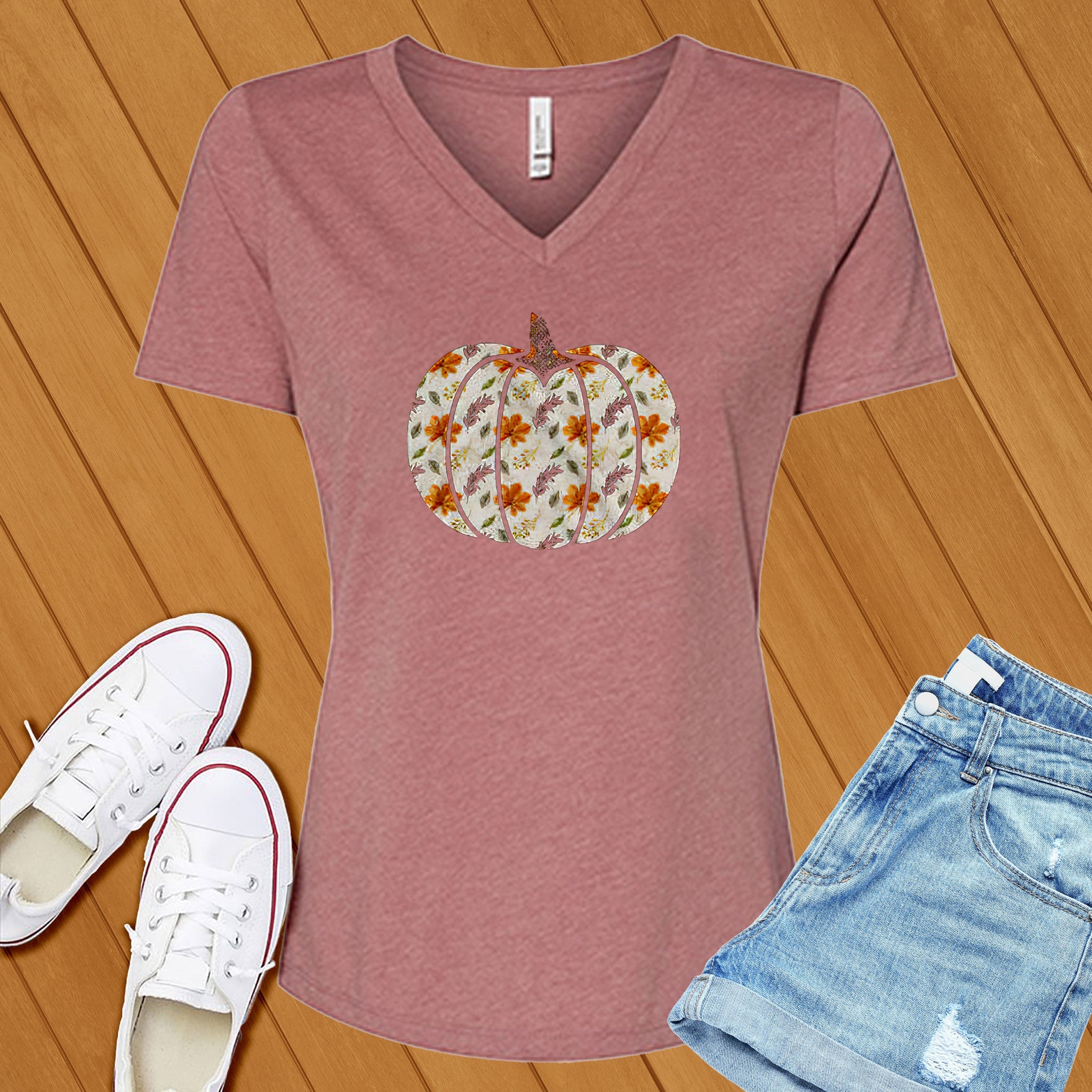 Floral Pumpkin V-Neck - Love Tees