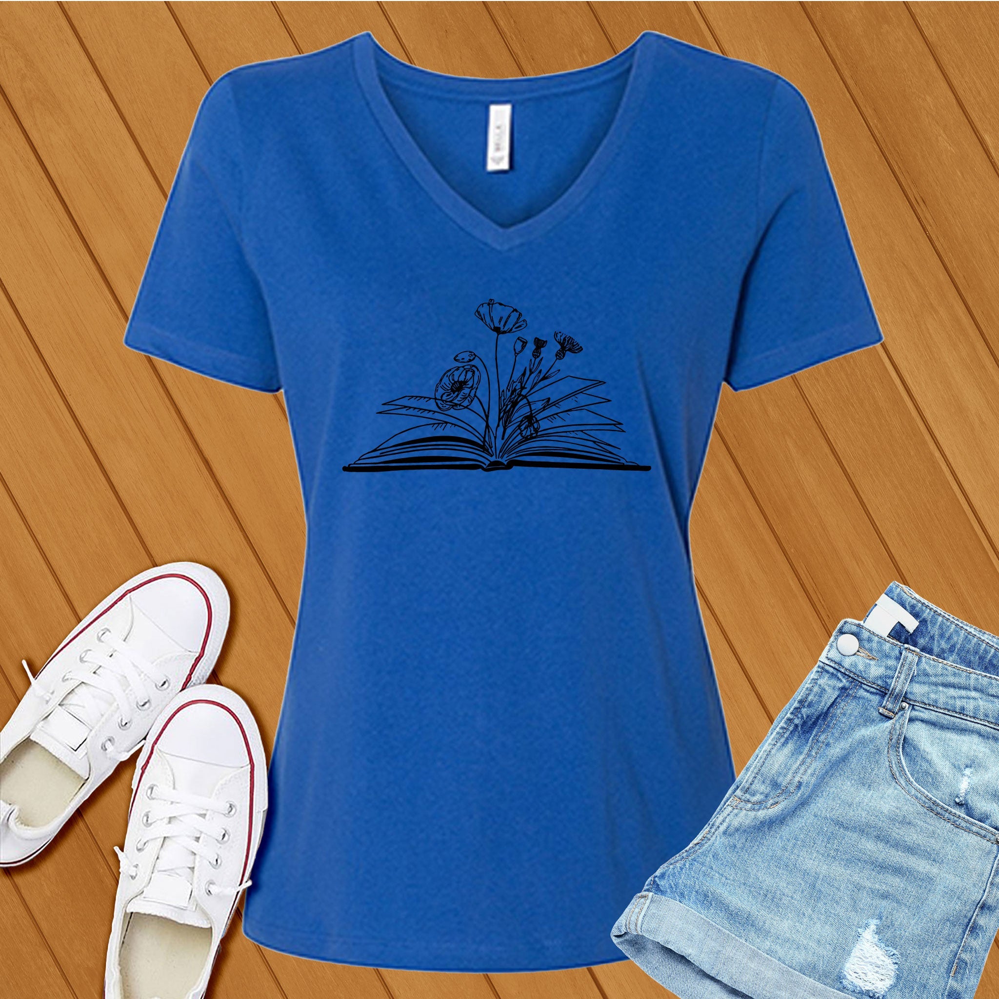 Flower Books Reader V-Neck - Love Tees