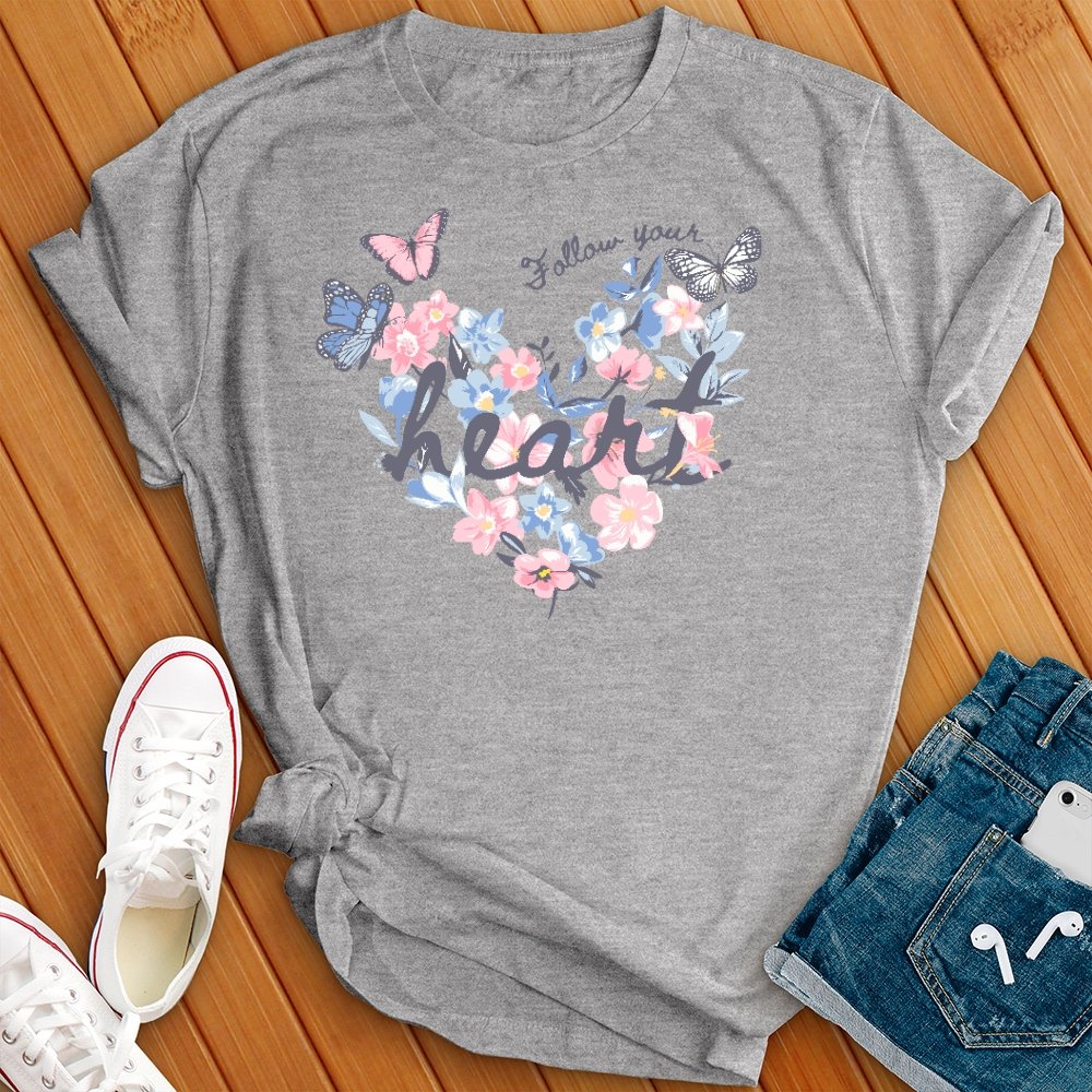 Follow Your Heart Floral Butterflies Tee - Love Tees