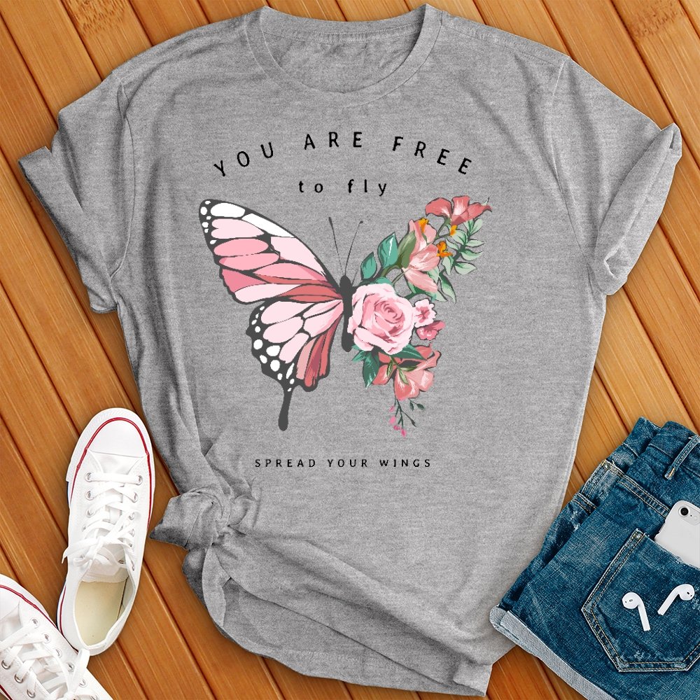 Free to Fly Floral Butterfly Tee - Love Tees