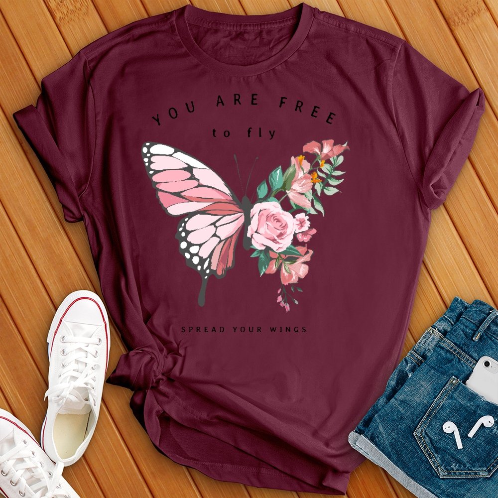 Free to Fly Floral Butterfly Tee - Love Tees