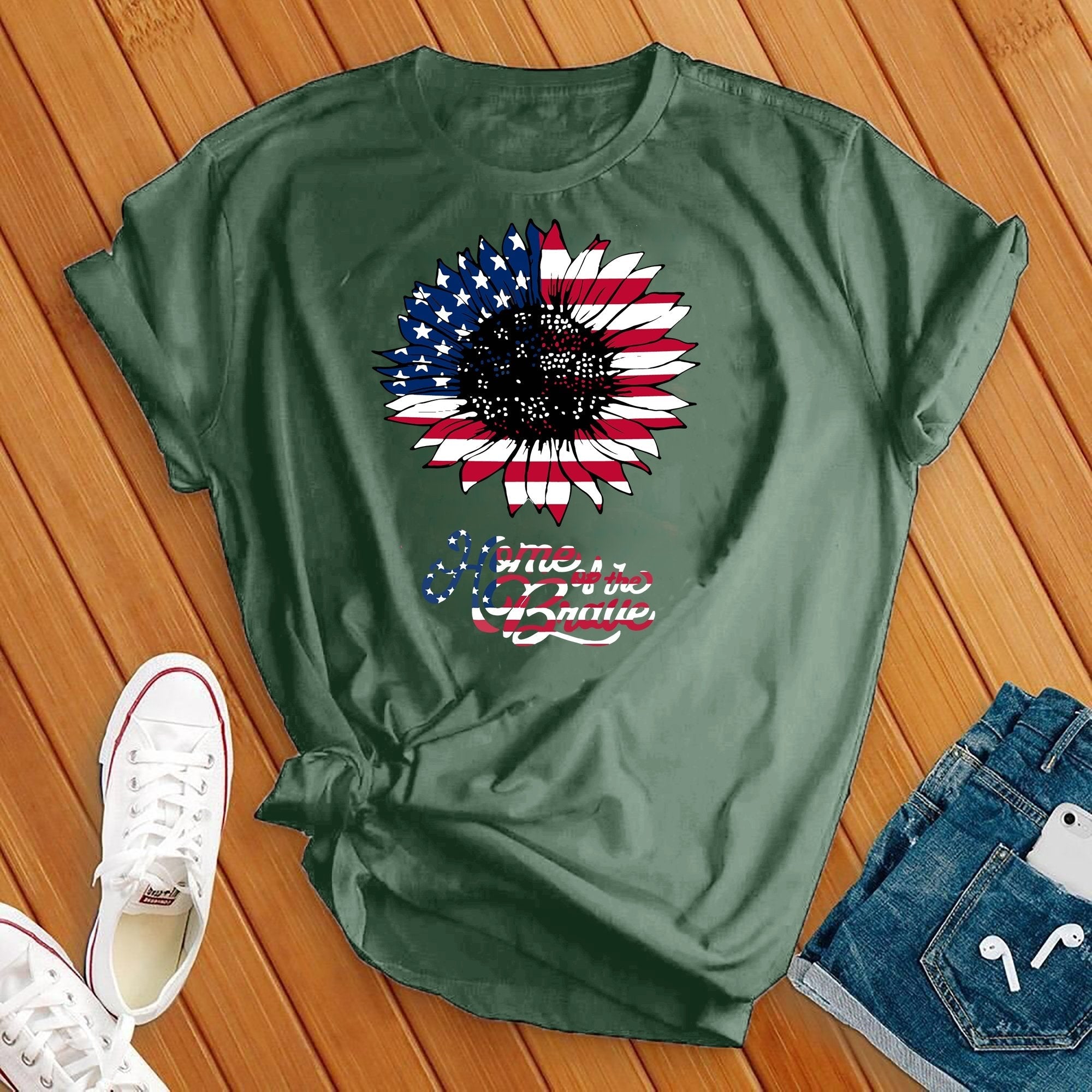 Home Of The Brave Flower 4th Of July Tee - Love Tees