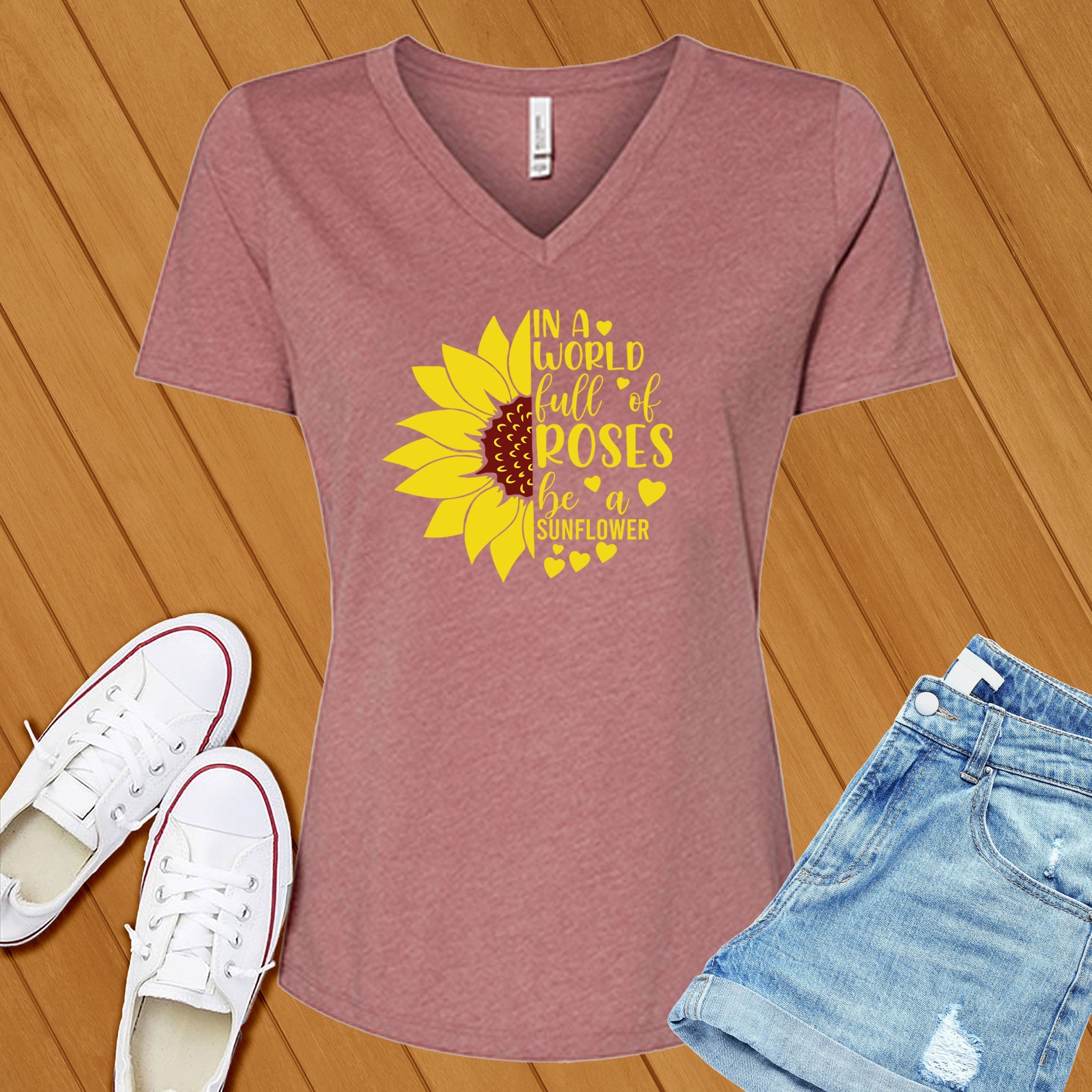 In A World Full of Roses Heart V-Neck - Love Tees