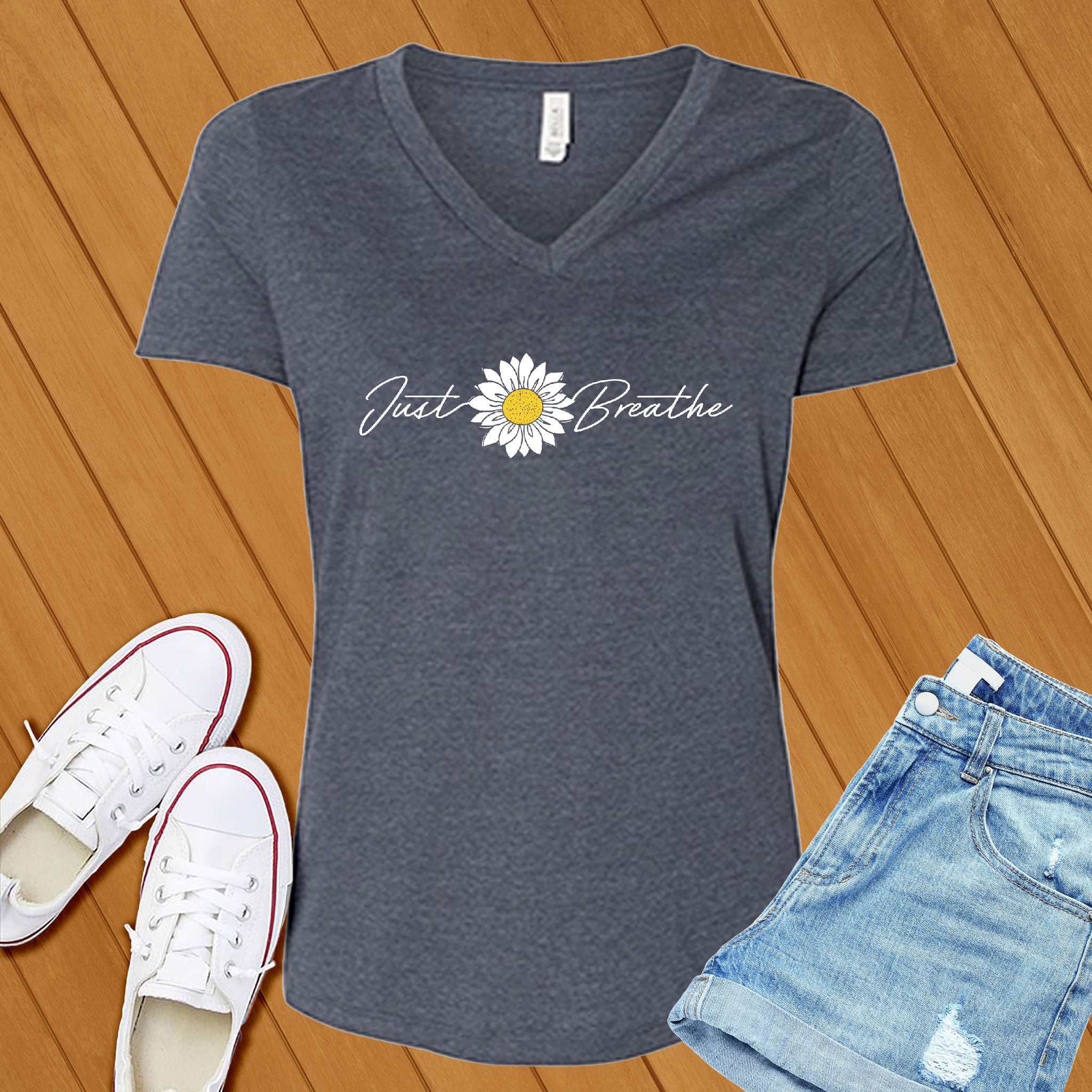 Just Breathe Flower V-Neck - Love Tees