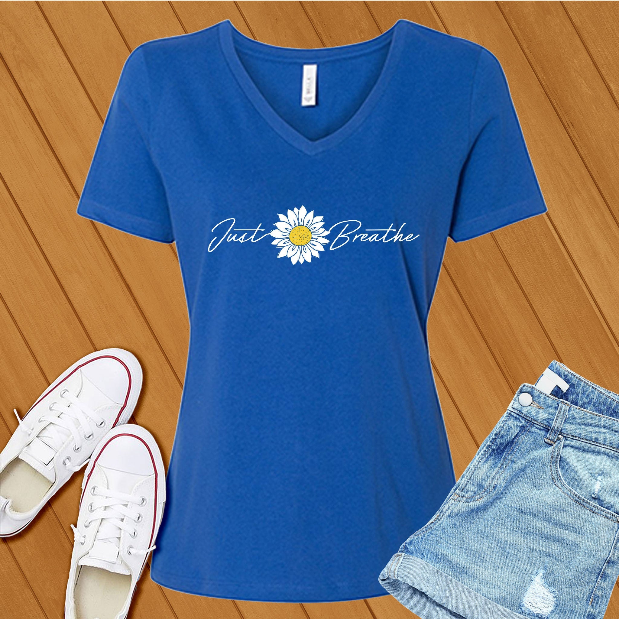 Just Breathe Flower V-Neck - Love Tees