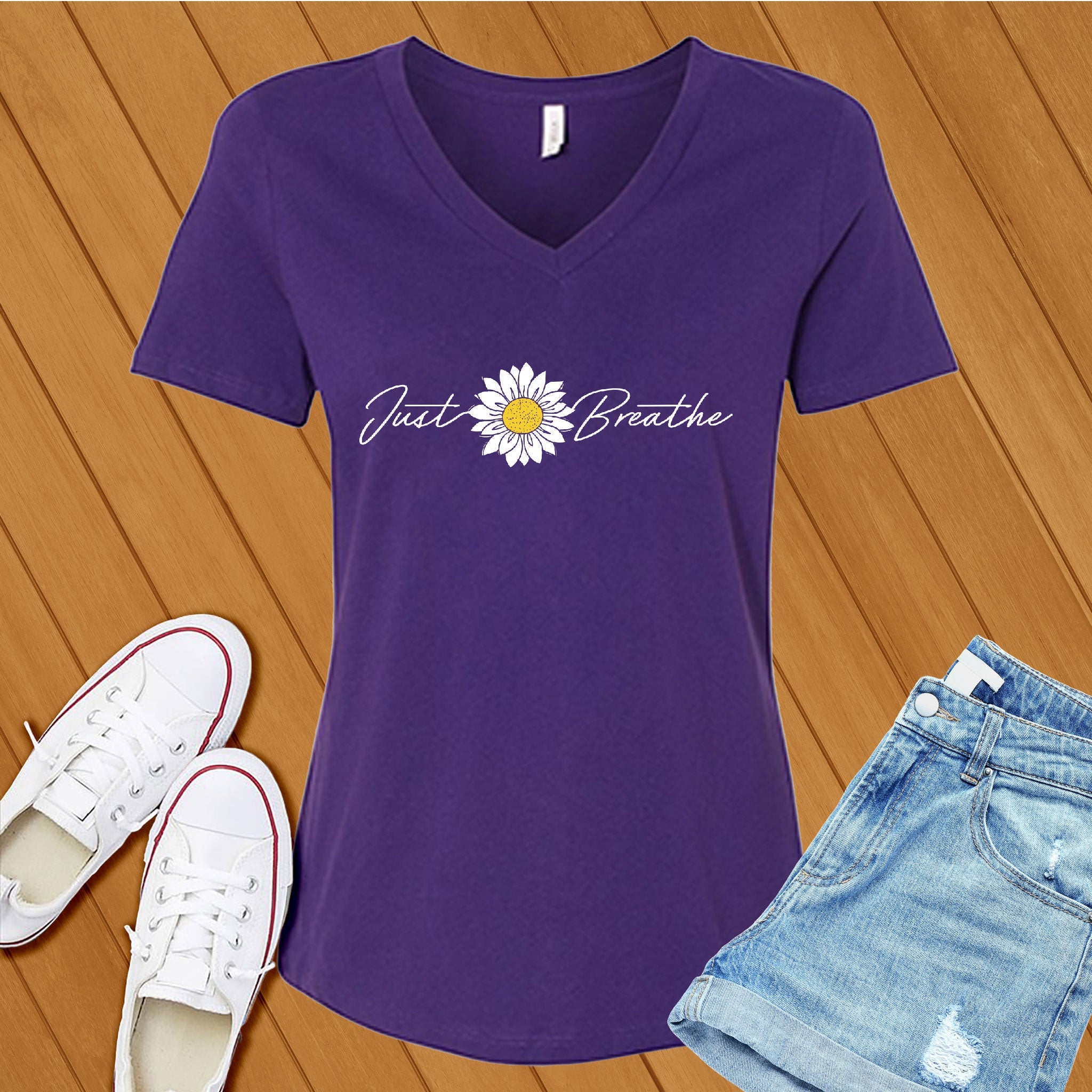 Just Breathe Flower V-Neck - Love Tees