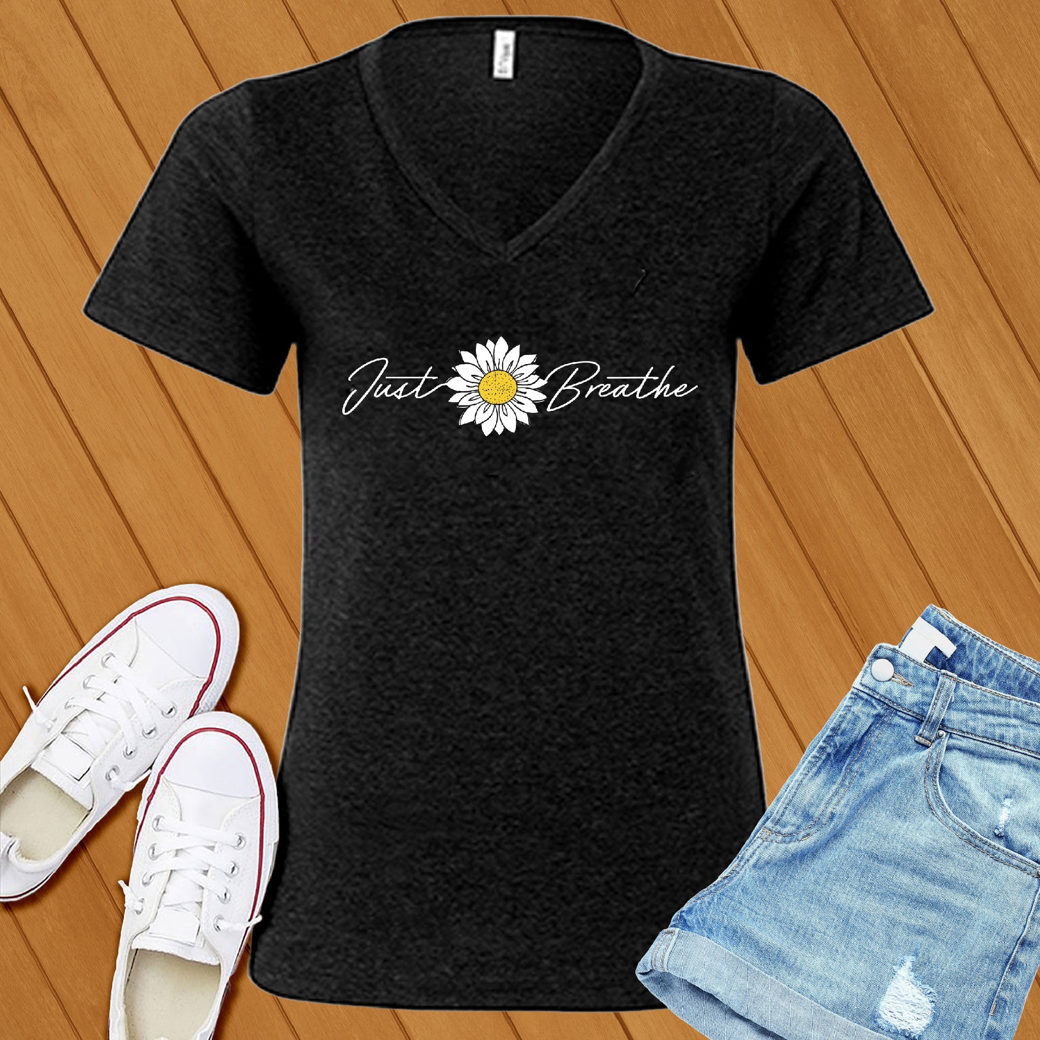 Just Breathe Flower V-Neck - Love Tees