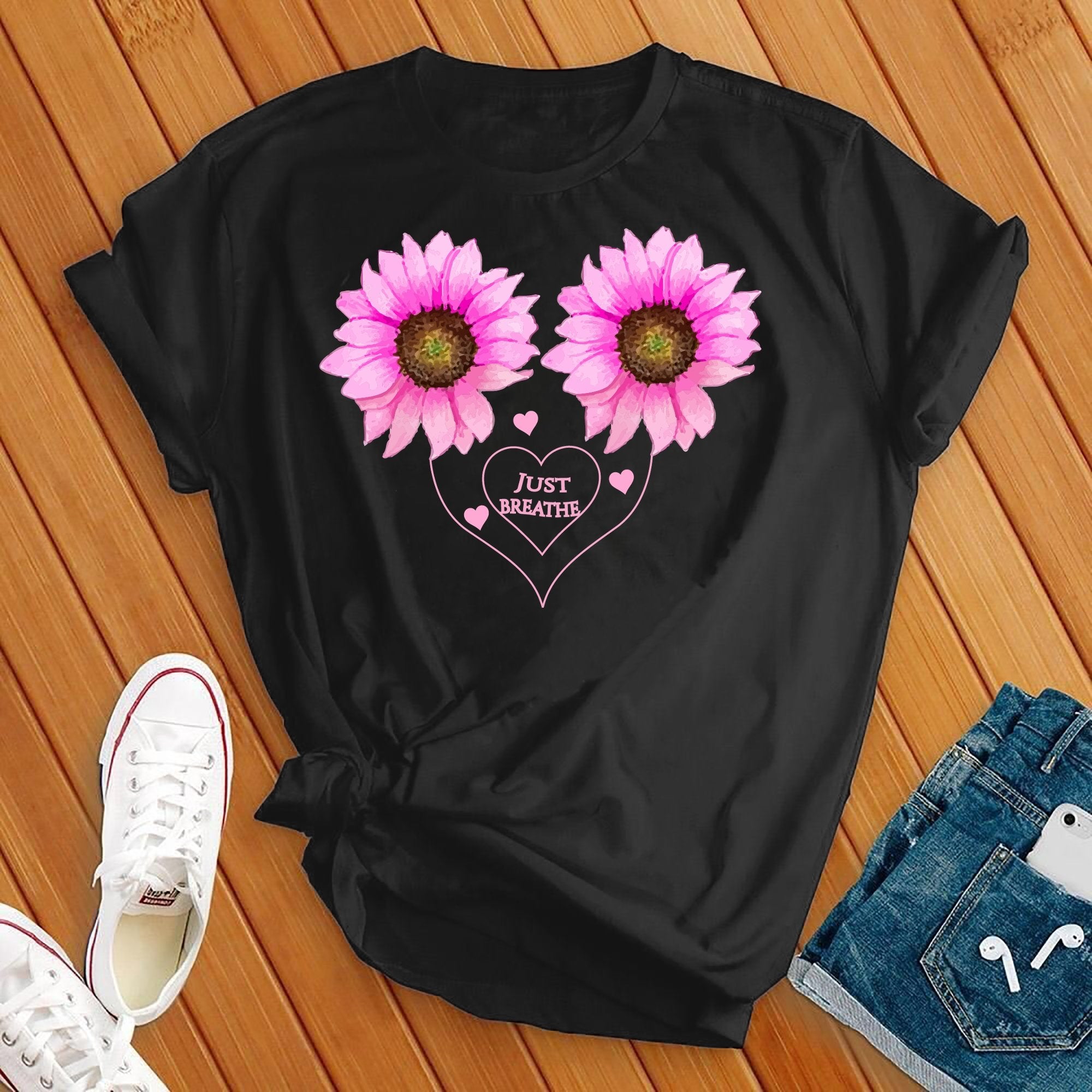 Just Breathe Sunflower Heart Tee - Love Tees