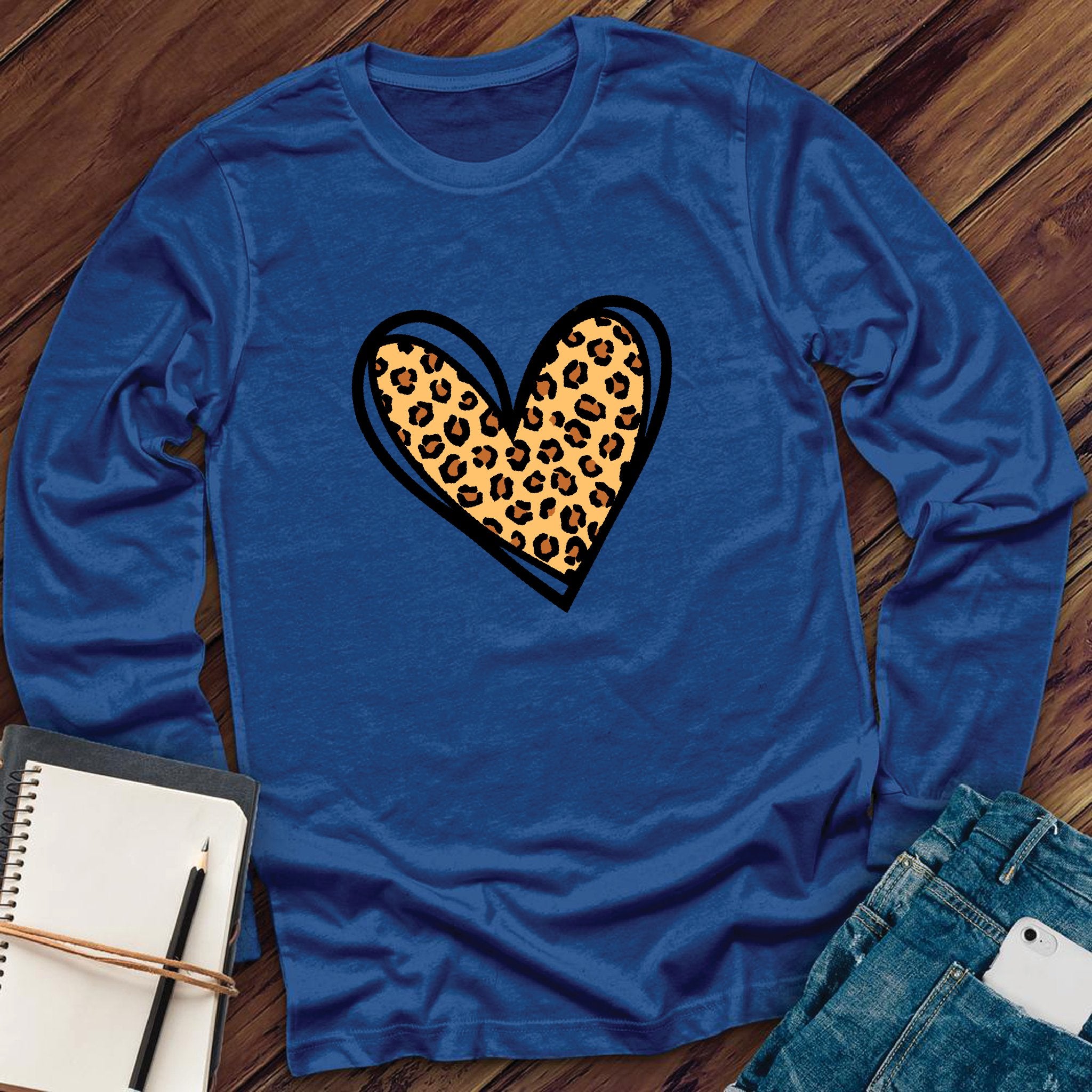 Leopard Print Cute Heart Long Sleeve - Love Tees