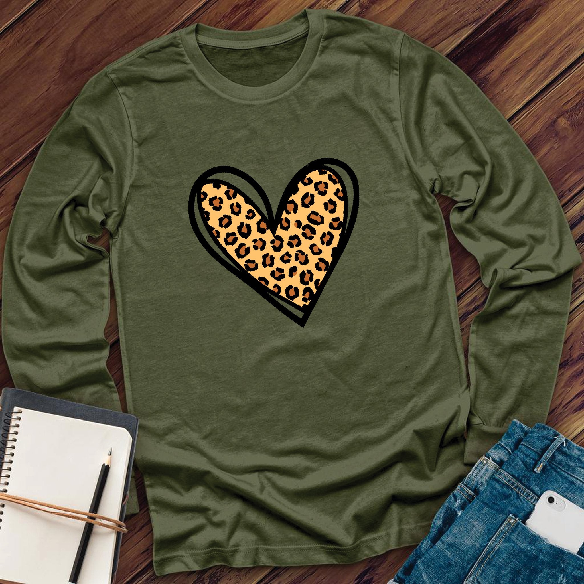 Leopard Print Cute Heart Long Sleeve - Love Tees