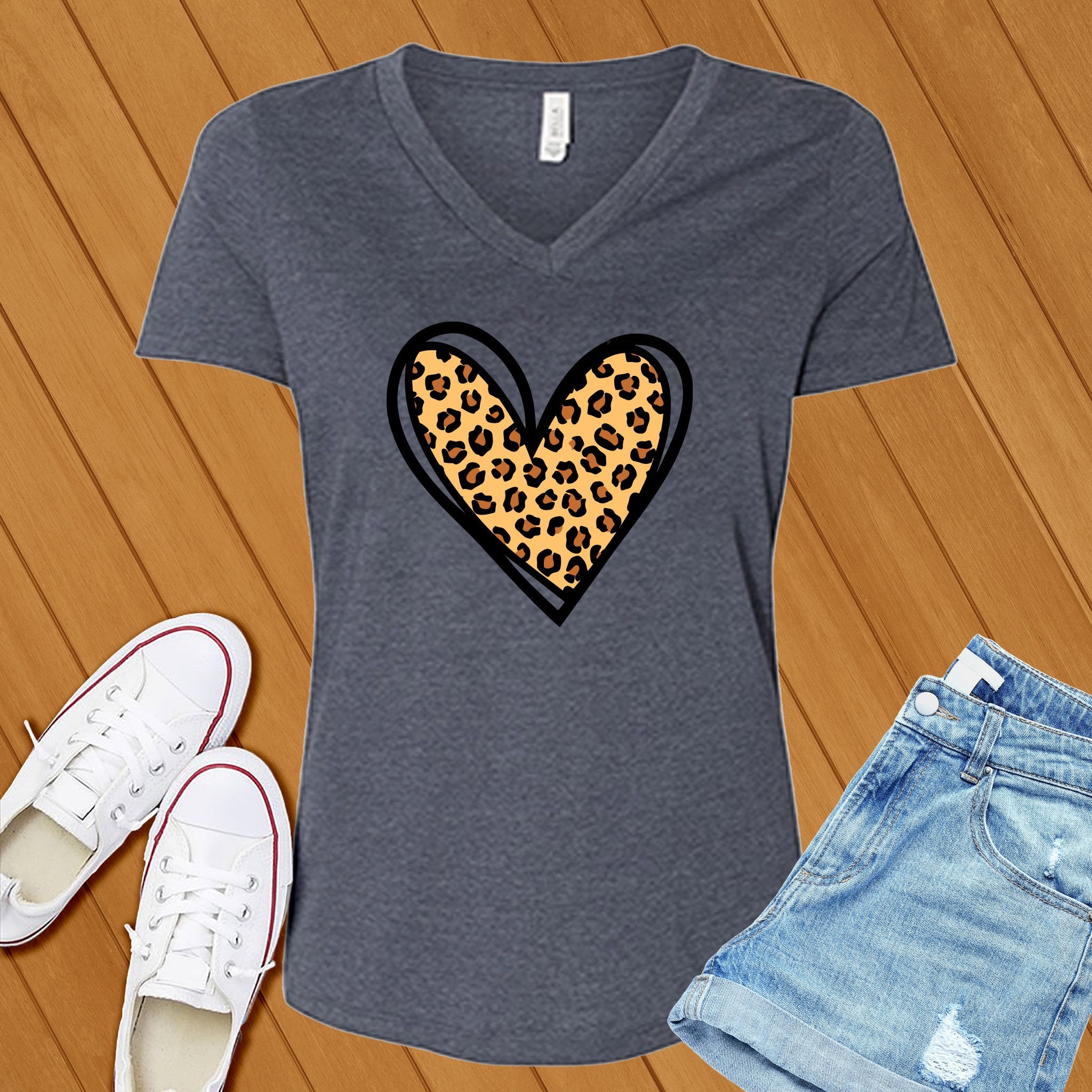 Leopard Print Cute Heart V-Neck - Love Tees