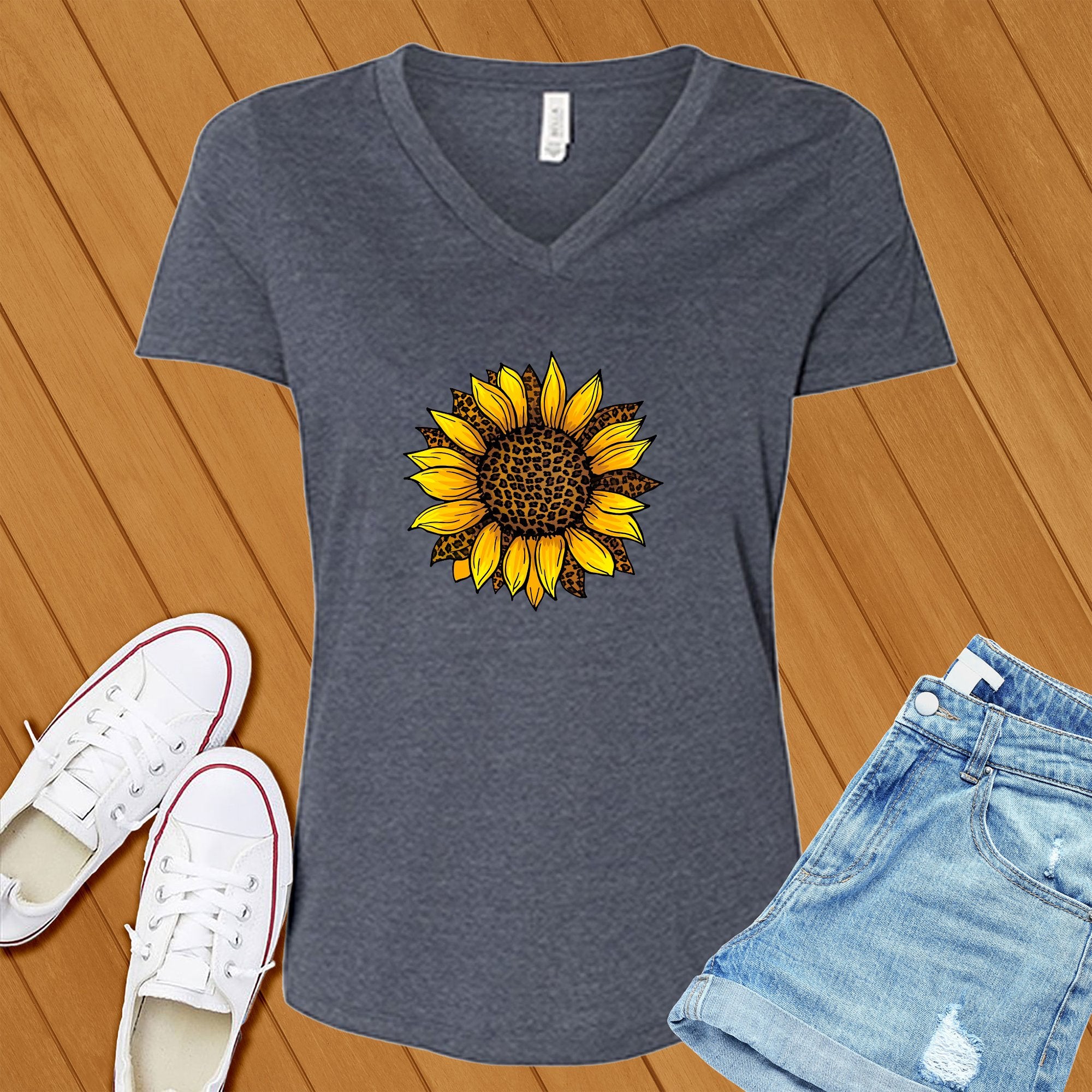 Leopard Sunflower Cute V-Neck - Love Tees