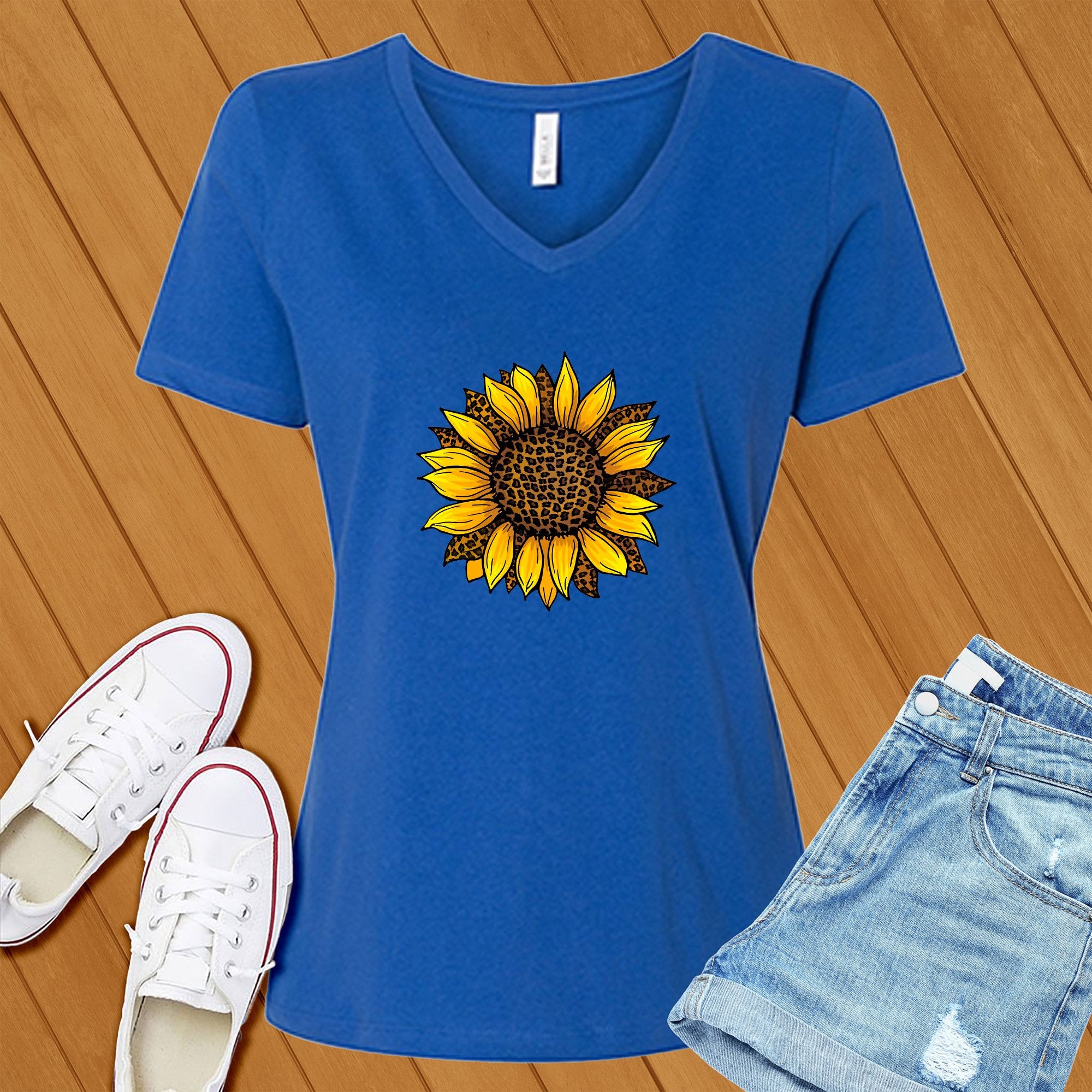 Leopard Sunflower Cute V-Neck - Love Tees