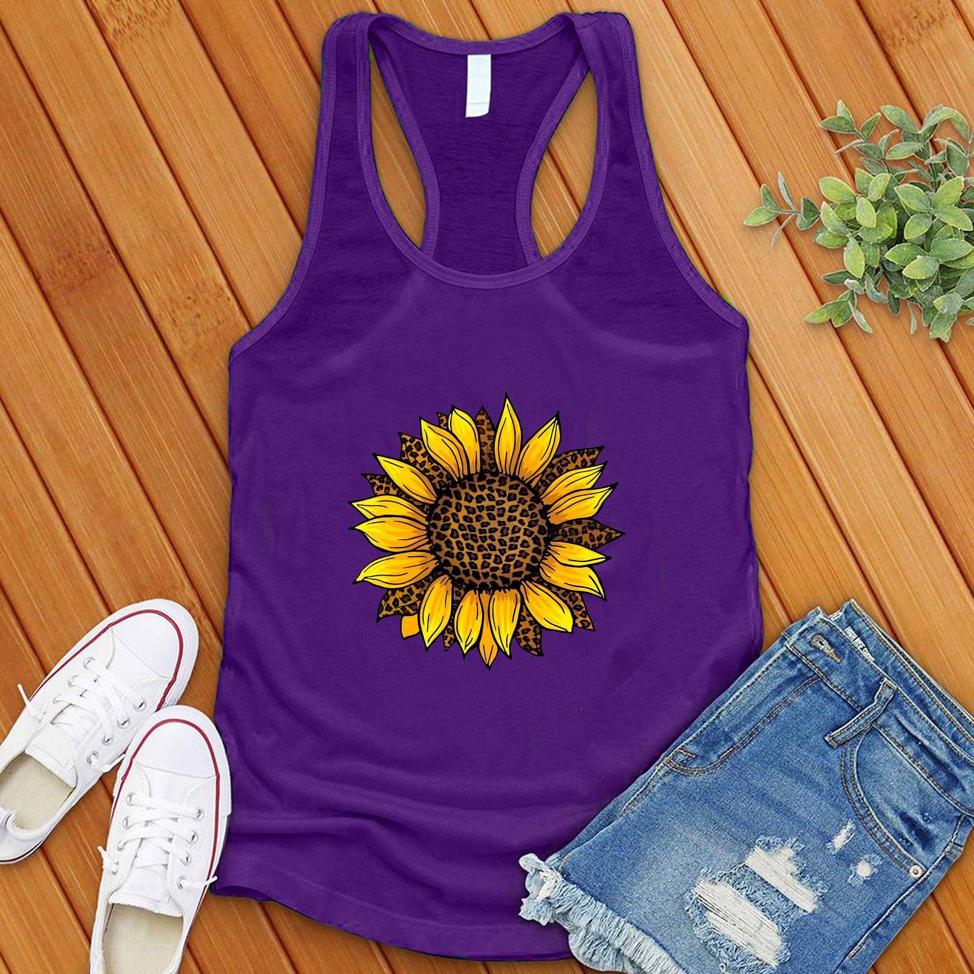 Leopard Sunflower Cute Women's Tank Top - Love Tees