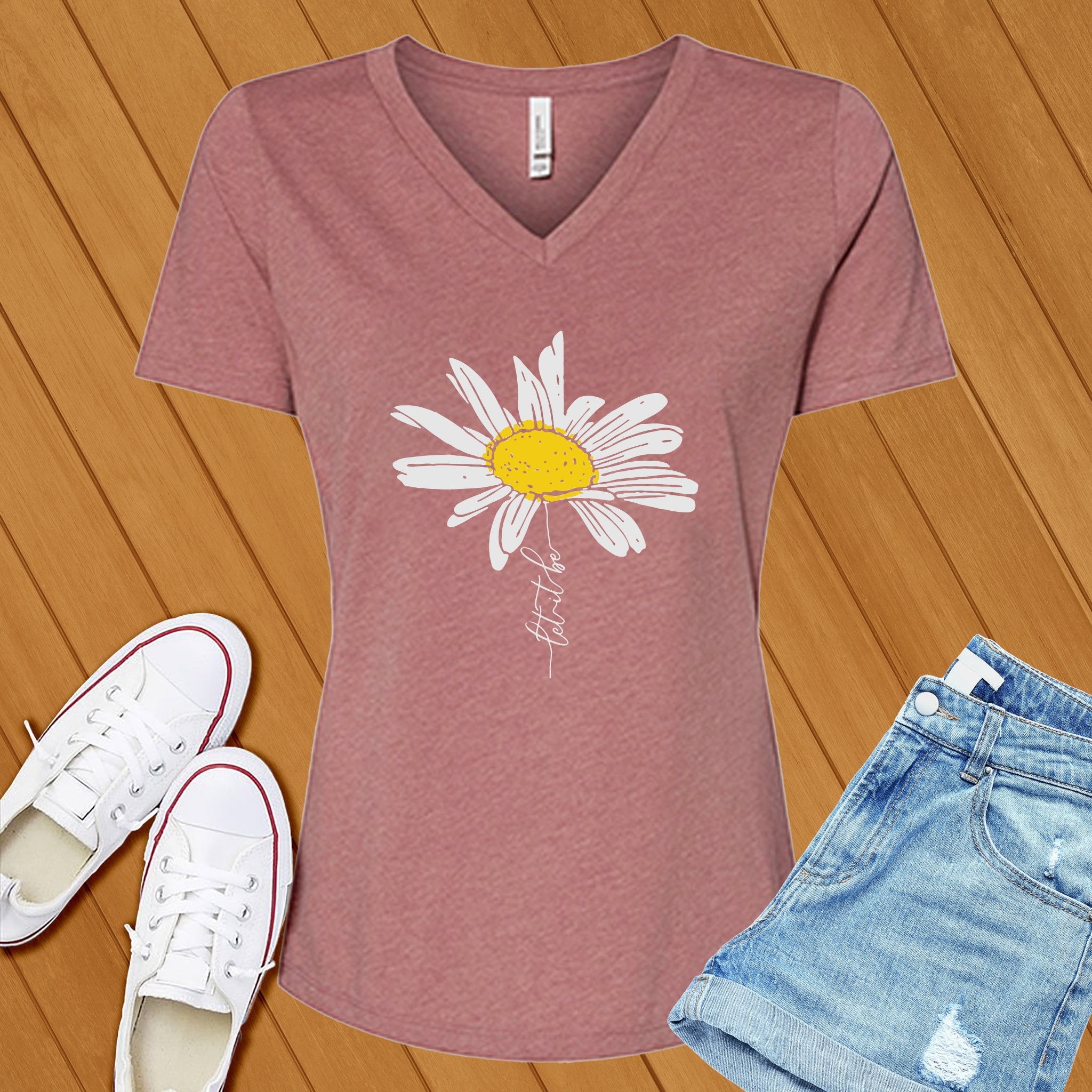 Let It Be Flower V-Neck - Love Tees