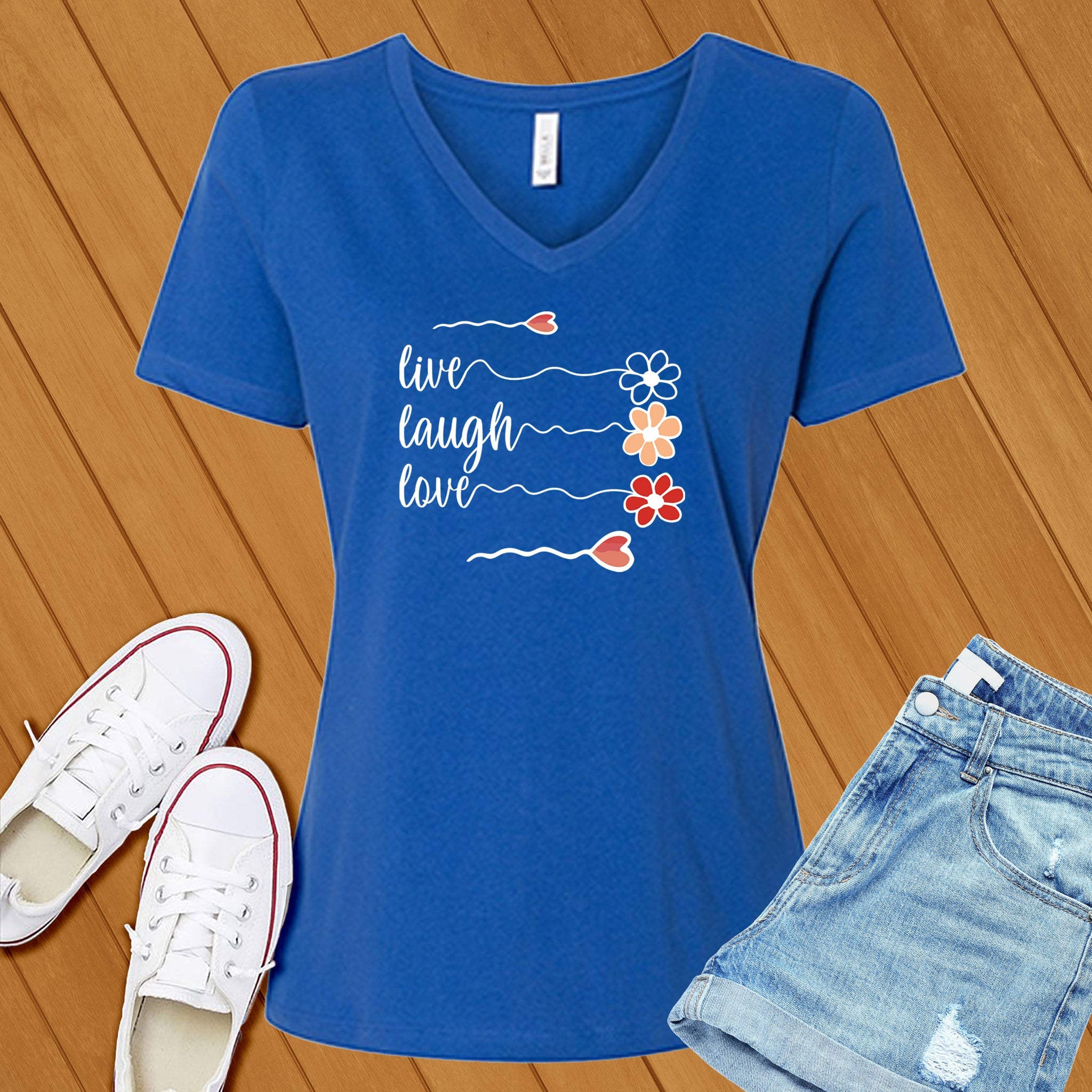 Live Laugh Love Flowers V-Neck - Love Tees