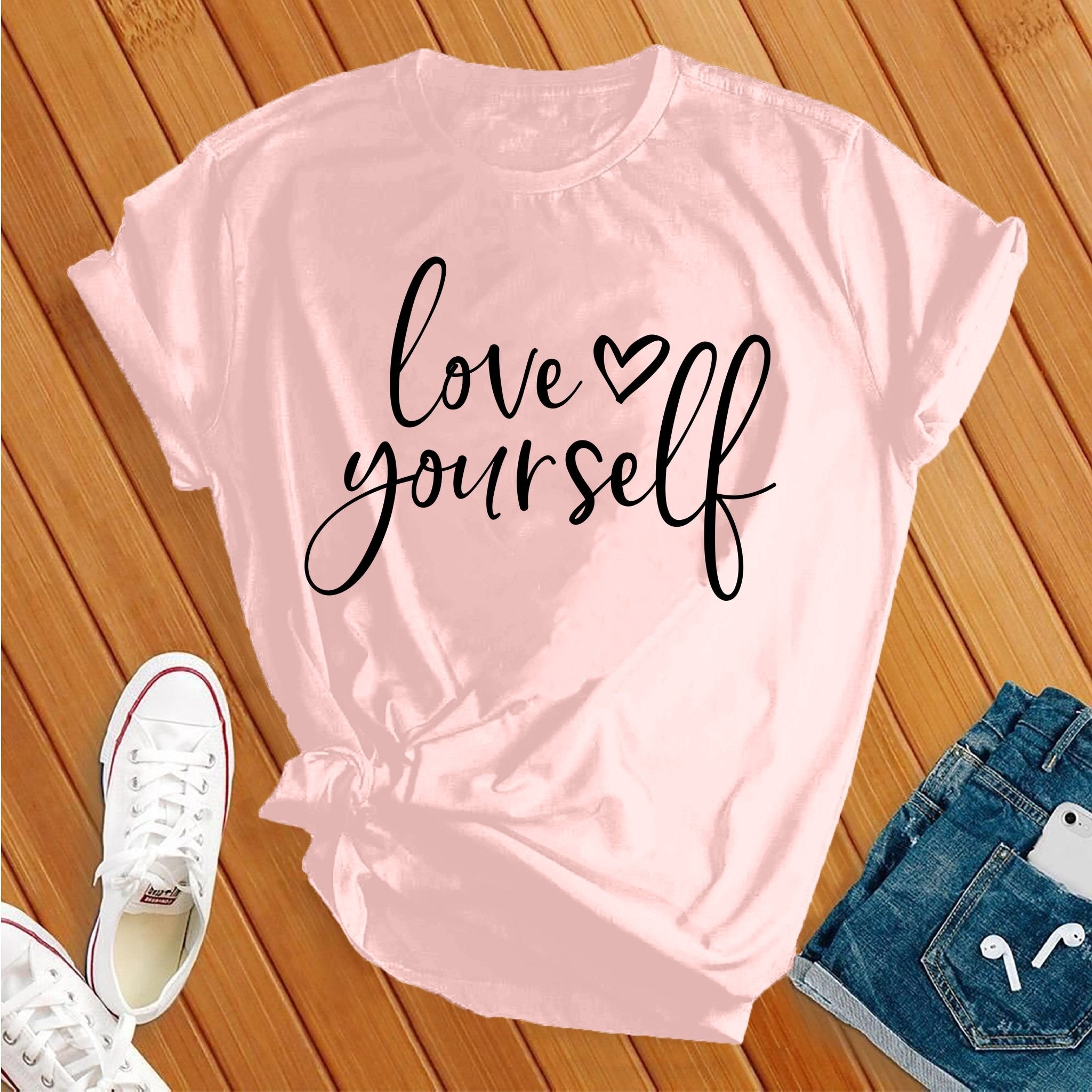 Love Yourself Heart Black Tee - Love Tees