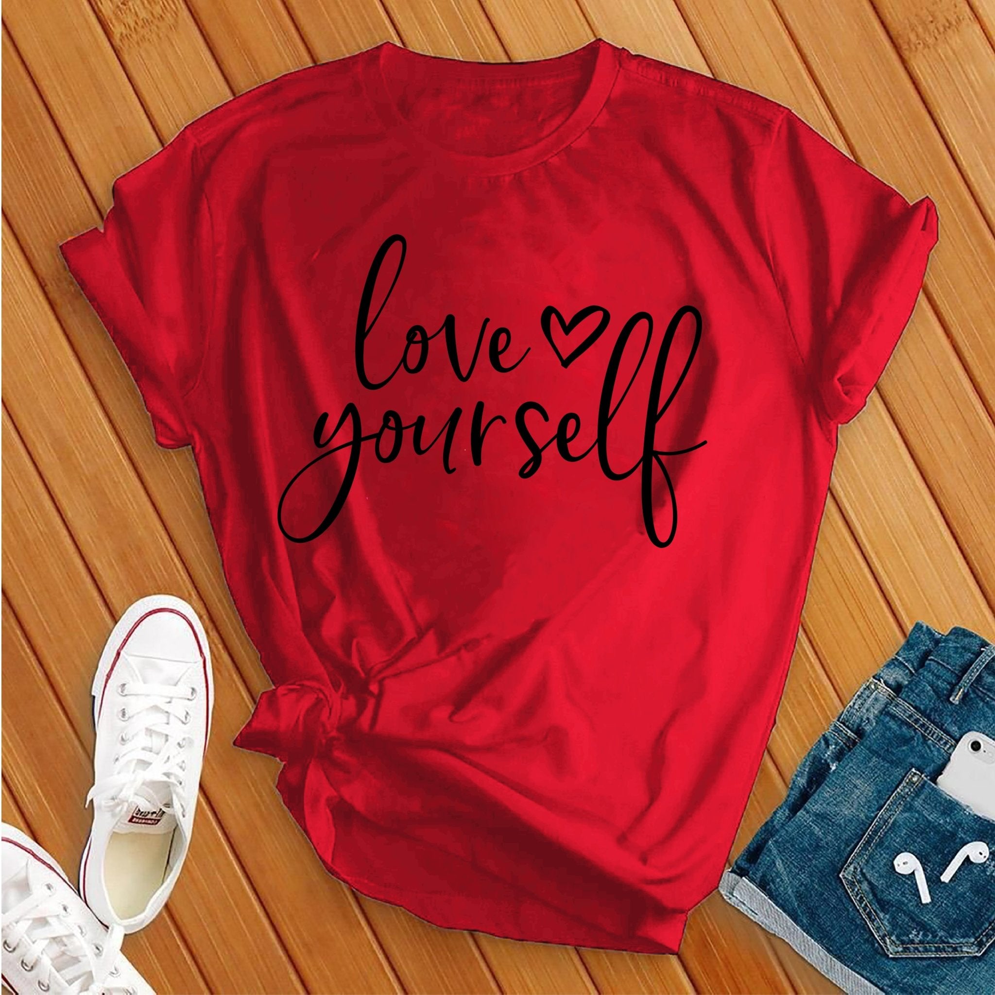 Love Yourself Heart Black Tee - Love Tees