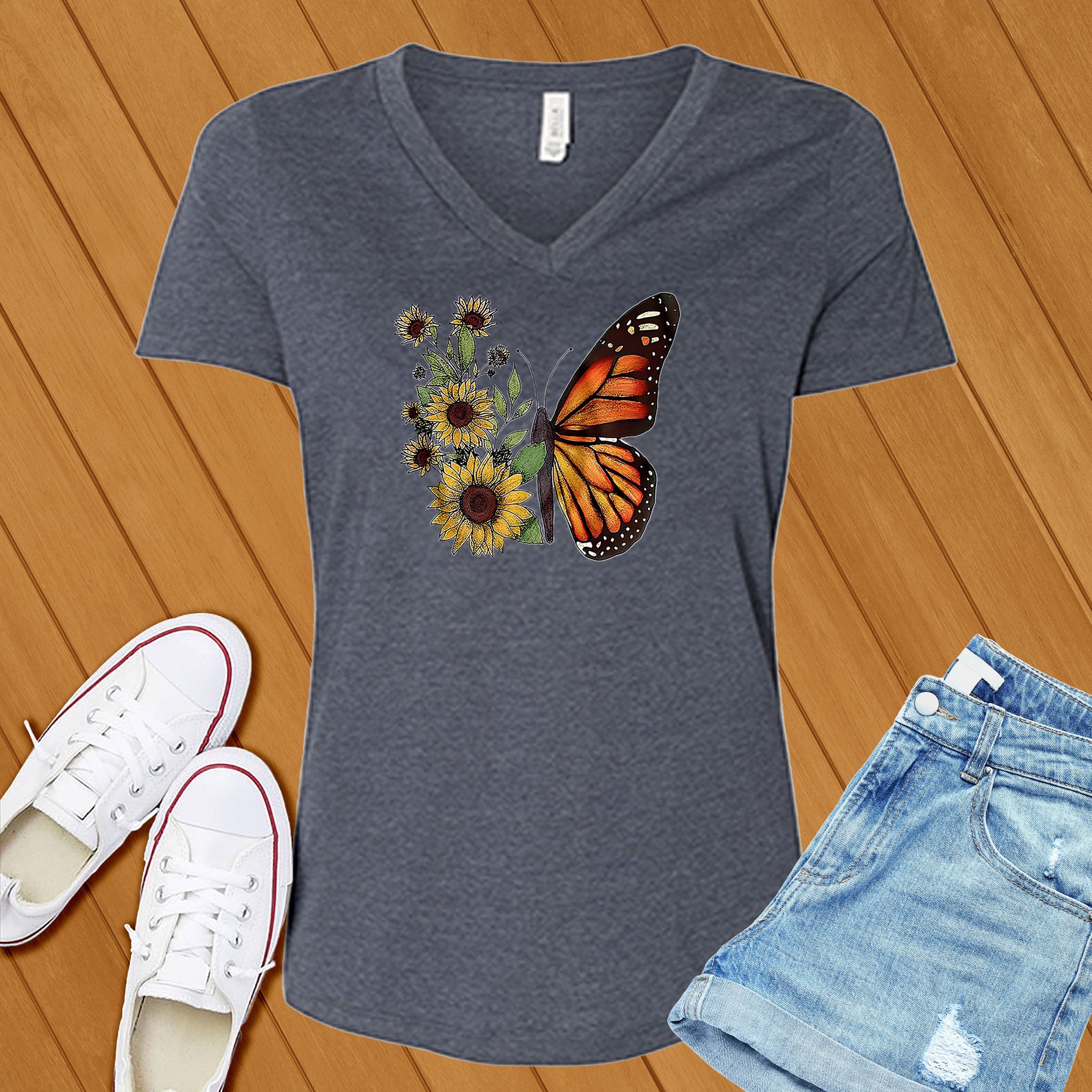 Monarch Sunflower V-Neck - Love Tees