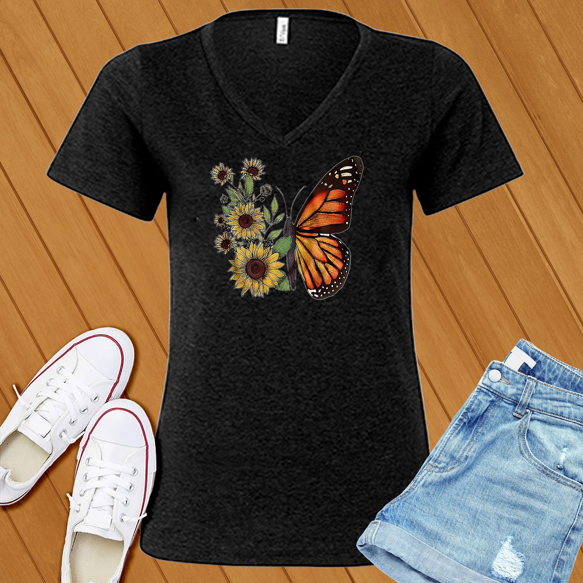 Monarch Sunflower V-Neck - Love Tees