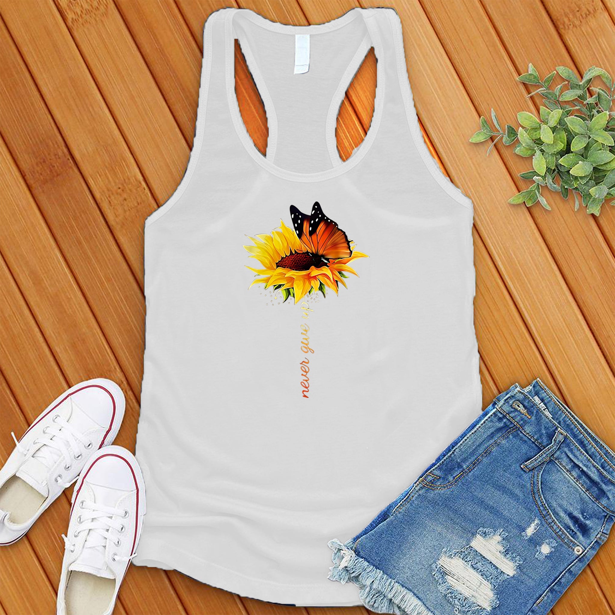 Never Give Up Flower Women's Tank Top - Love Tees