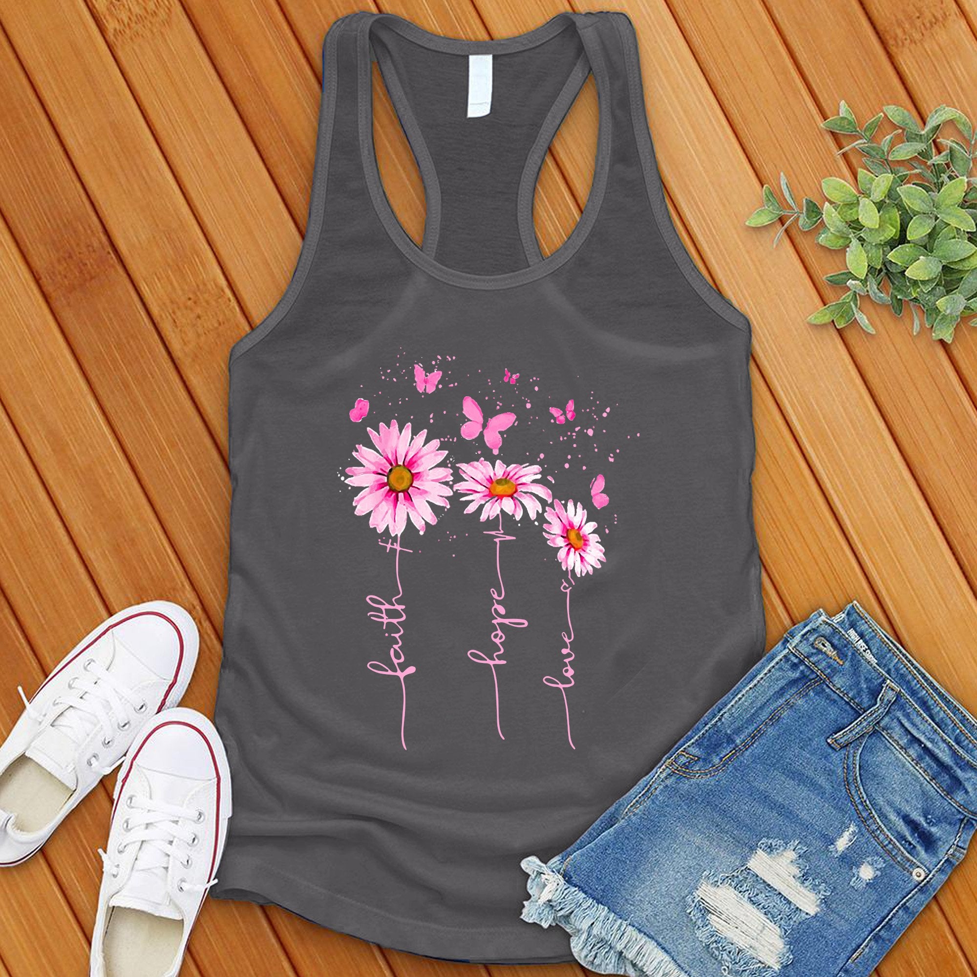 Pink Faith Hope Love Flowers Women's Tank Top - Love Tees