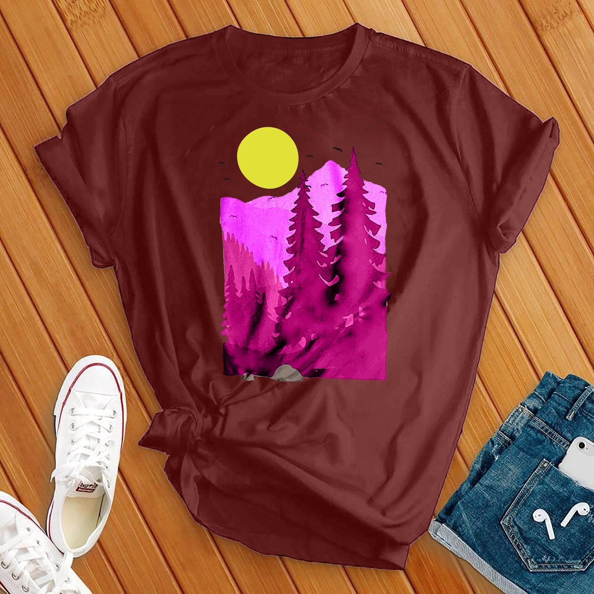 Pink Forest And Moon Tee - Love Tees