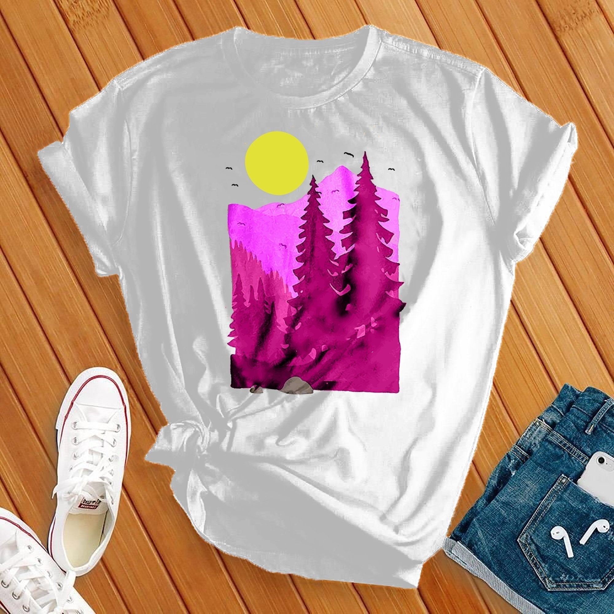 Pink Forest And Moon Tee - Love Tees