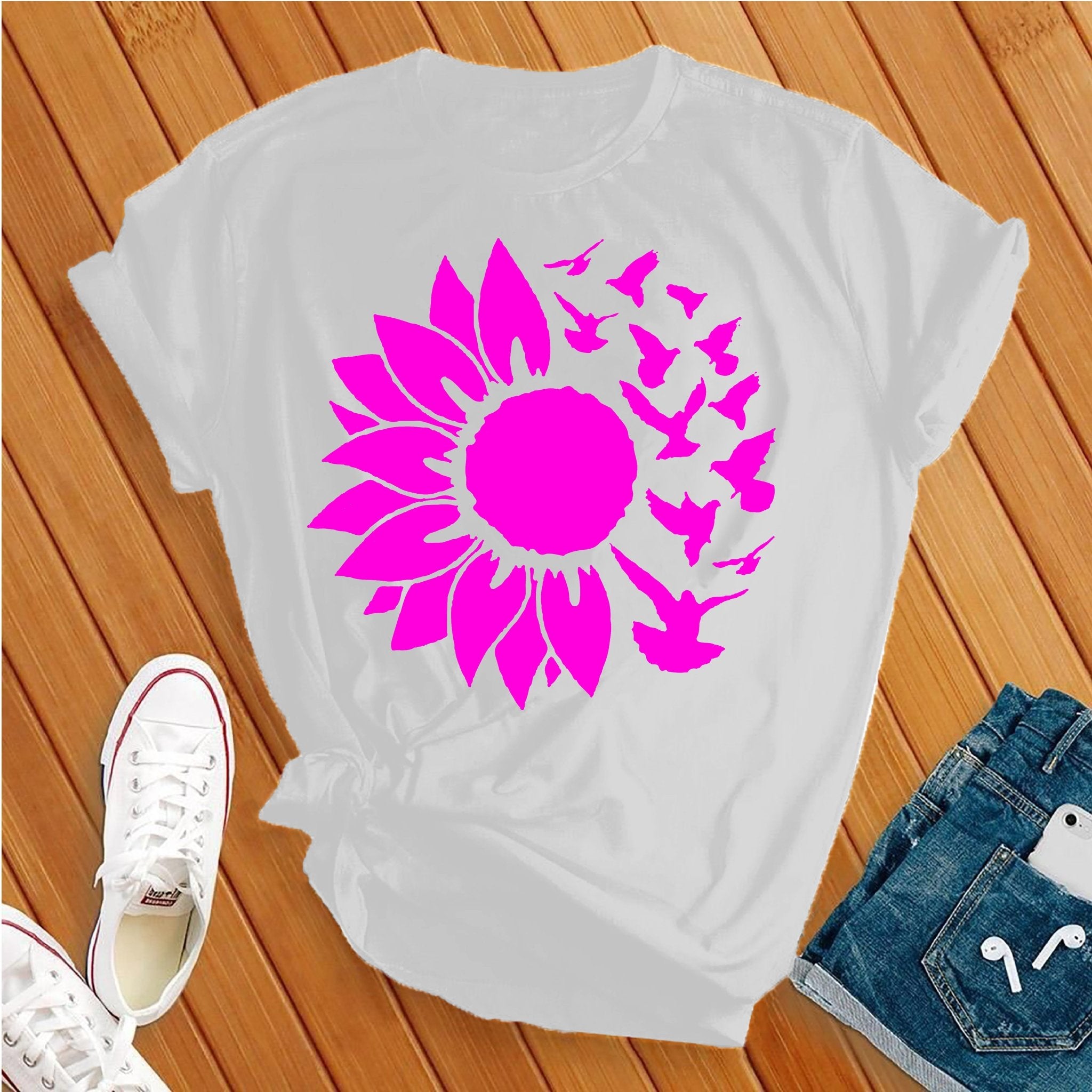 Pink Sunflower Birds Tee - Love Tees