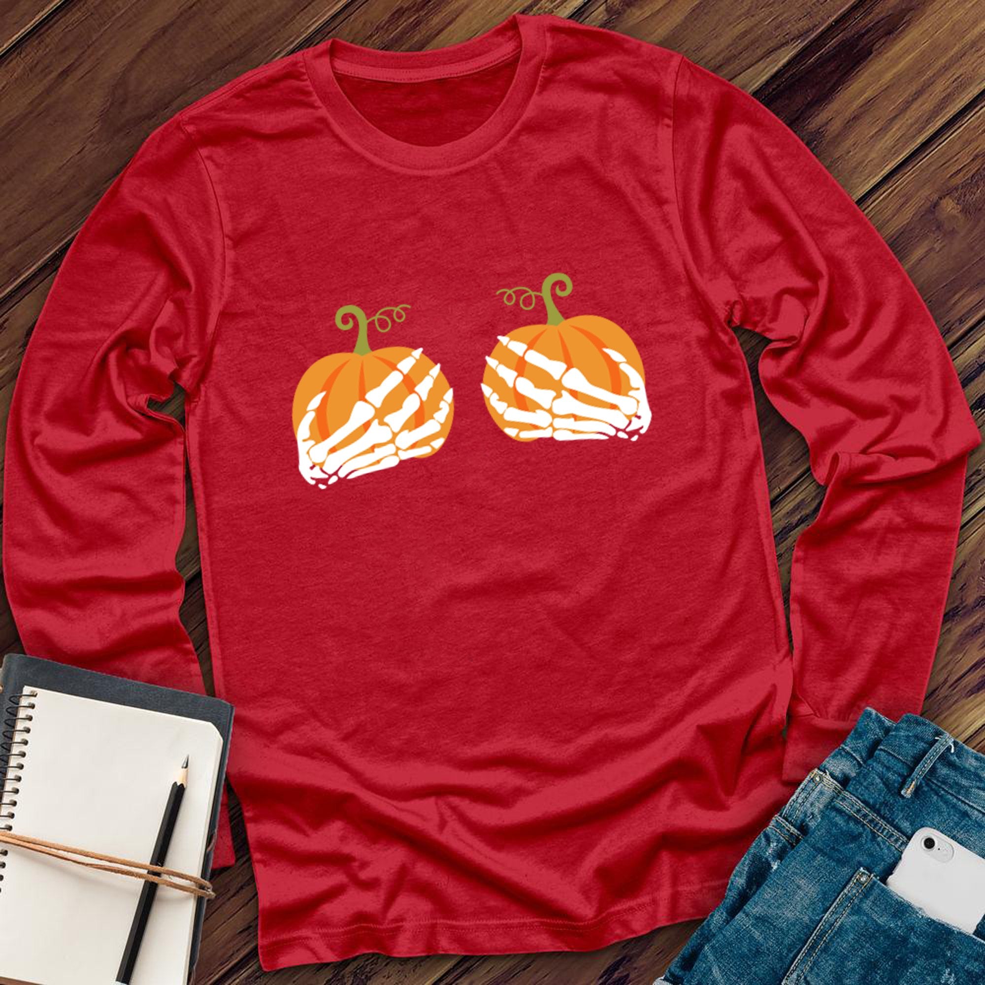 Pumpkin Skeleton Hands Long Sleeve - Love Tees