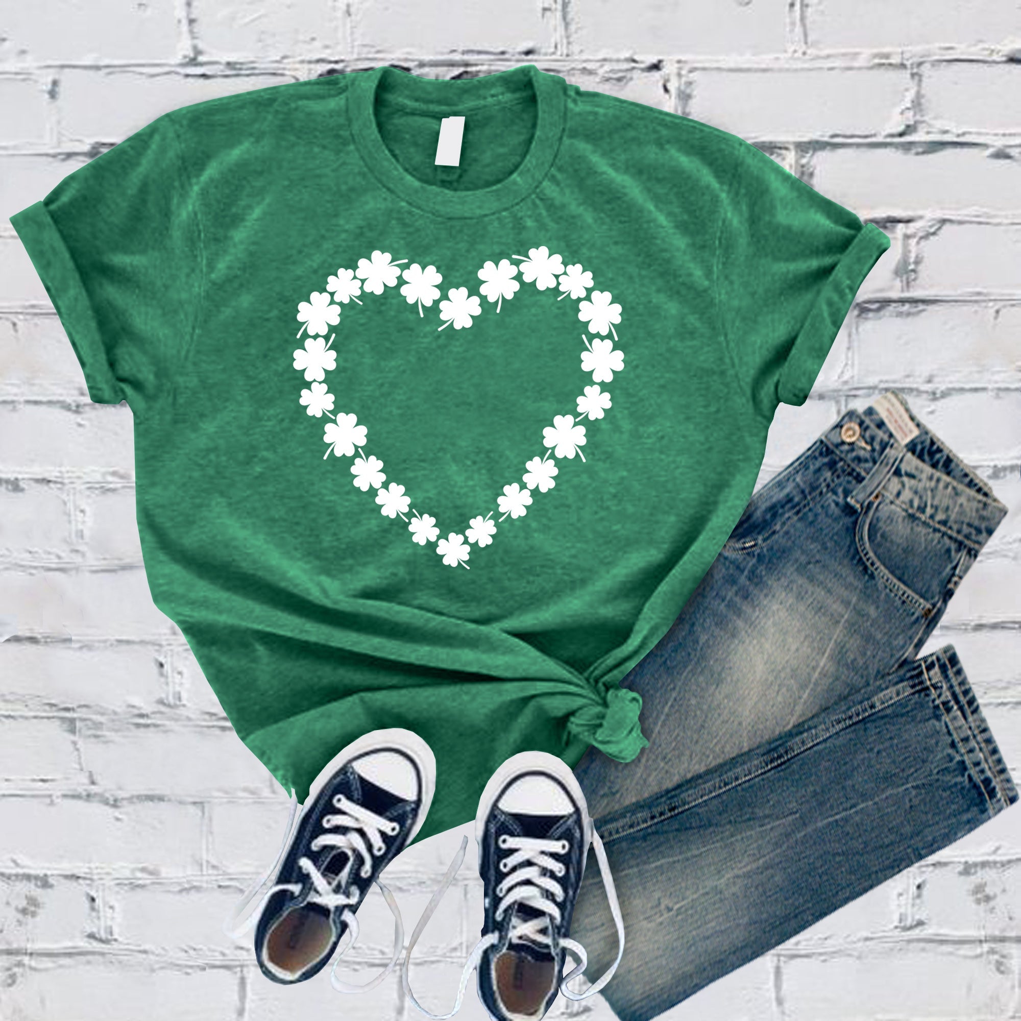 Saint Patrick's Day Heart Shamrocks Tee - Love Tees