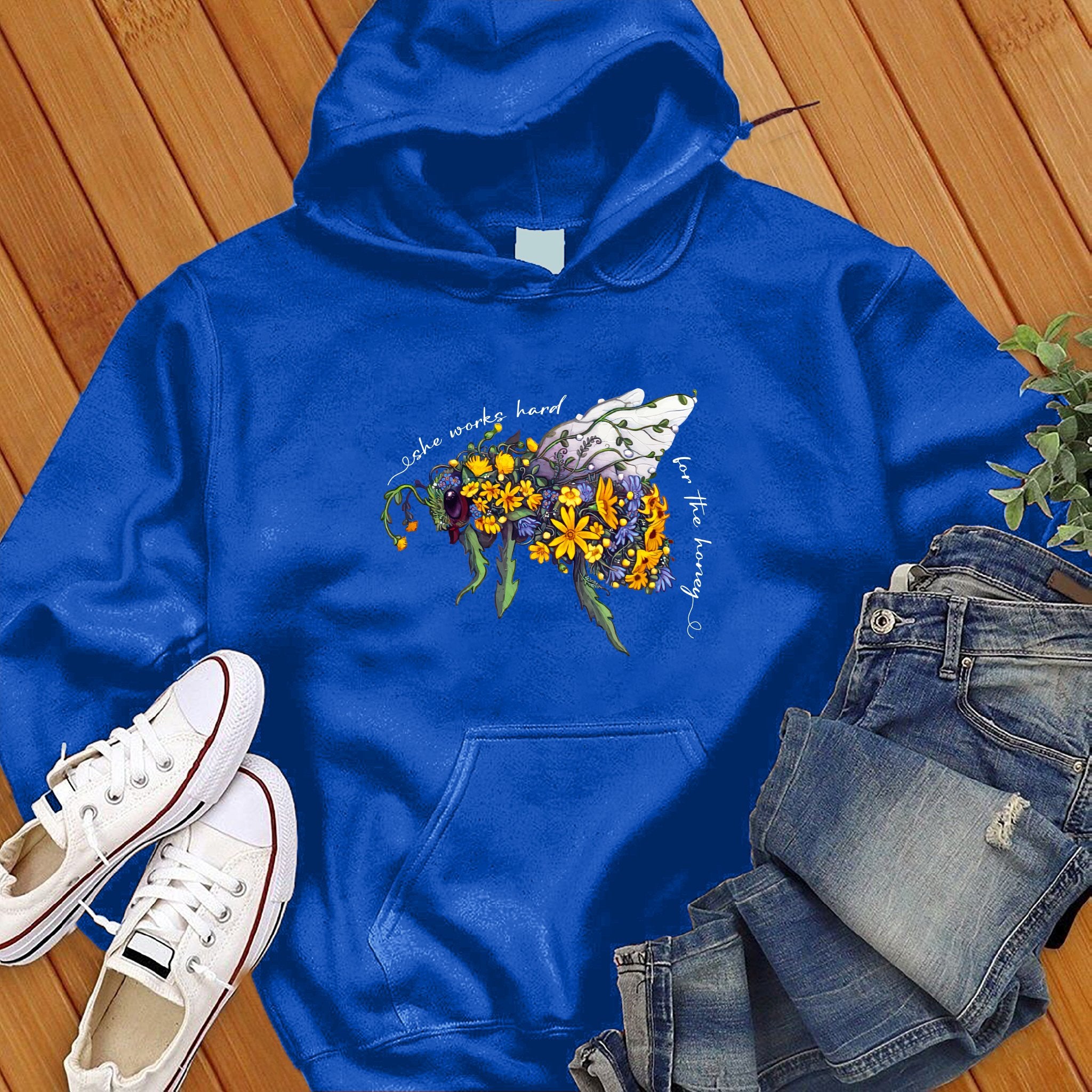 She Works Hard For The Honey Floral Bee Hoodie - Love Tees