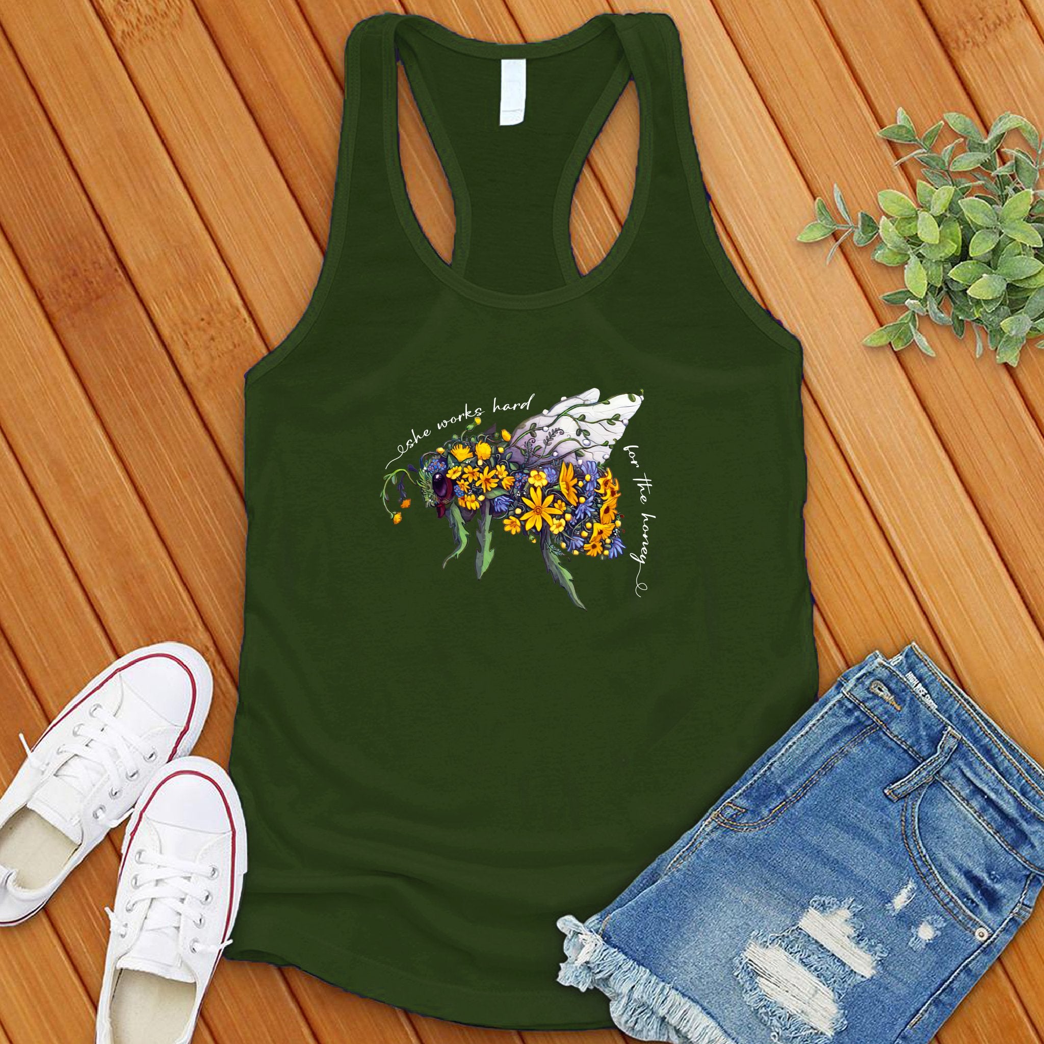 She Works Hard For The Honey Floral Bee Women's Tank Top - Love Tees